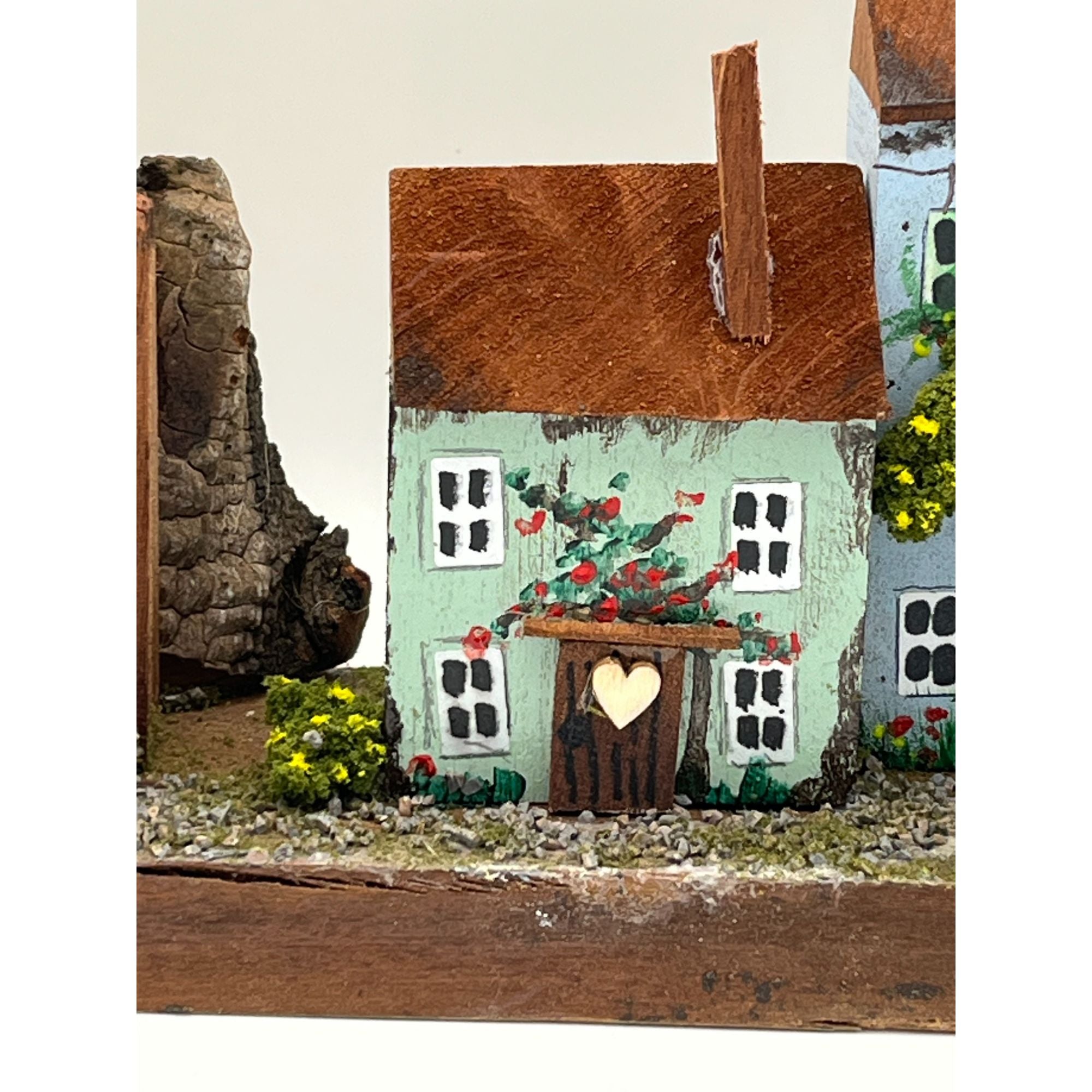 Handcrafted Miniature Wooden Houses on Natural Base RRH1003