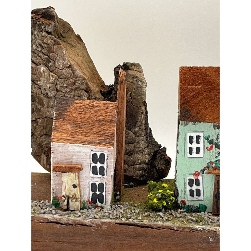 Handcrafted Miniature Wooden Houses on Natural Base RRH1003