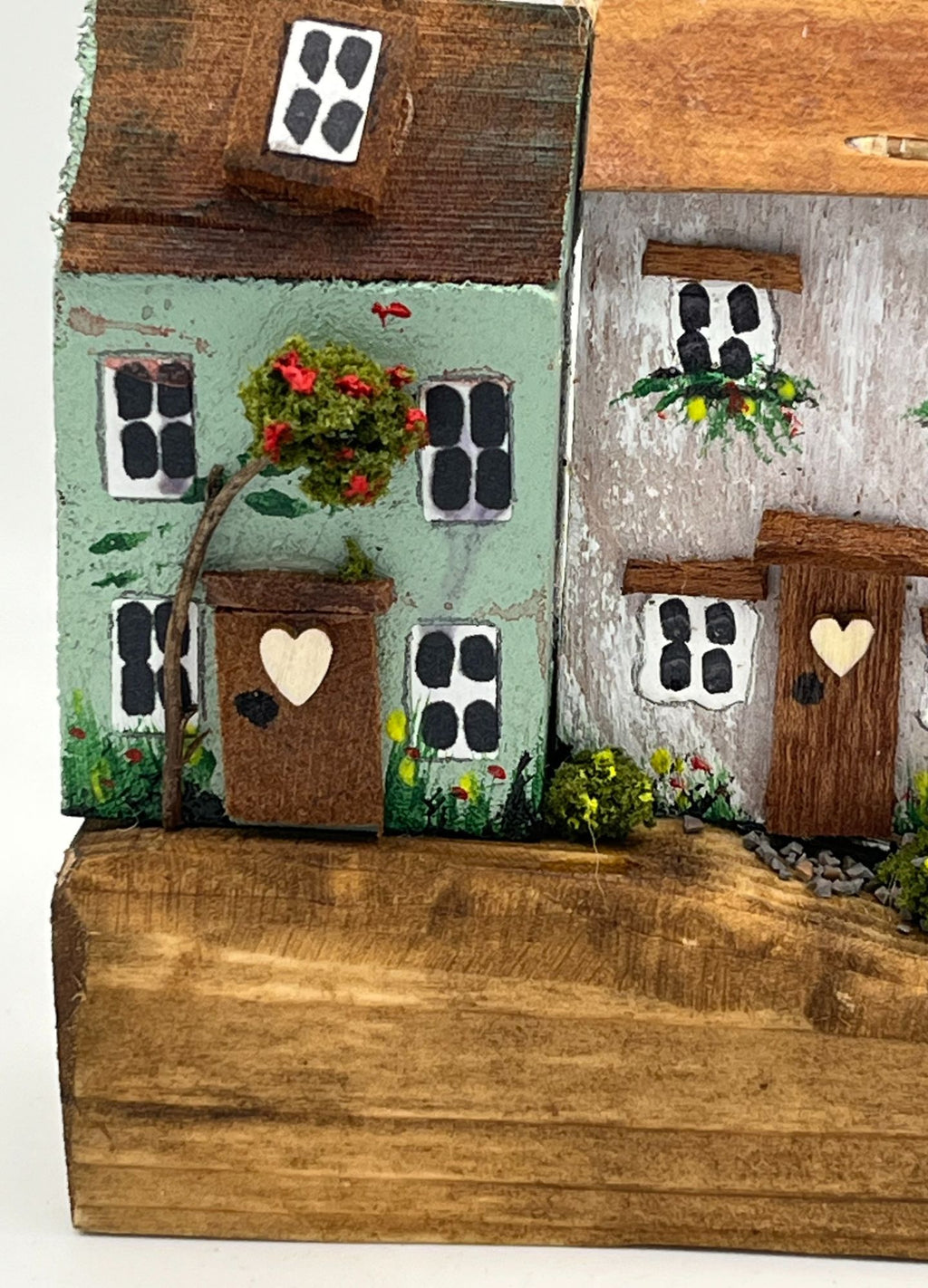 Handcrafted Miniature Wooden Houses on Natural Base RRH1007