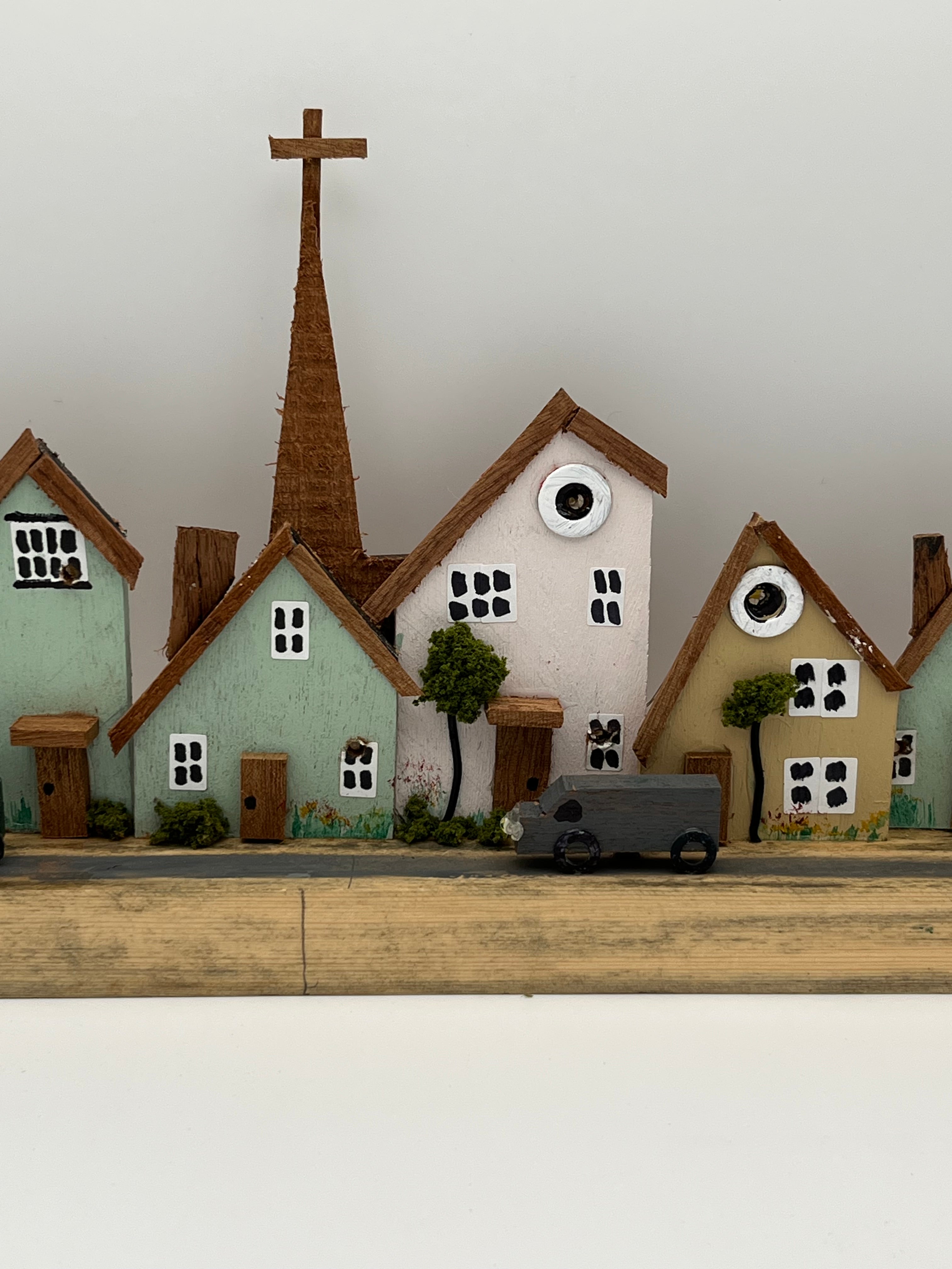 Handcrafted Miniature Wooden Houses on Natural Base  RRH1001