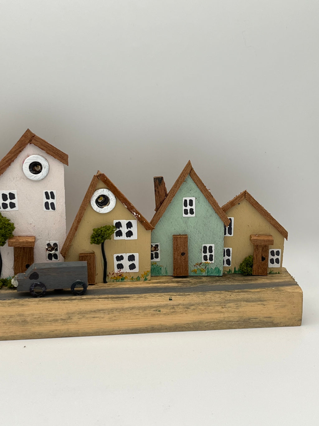 Handcrafted Miniature Wooden Houses on Natural Base  RRH1001