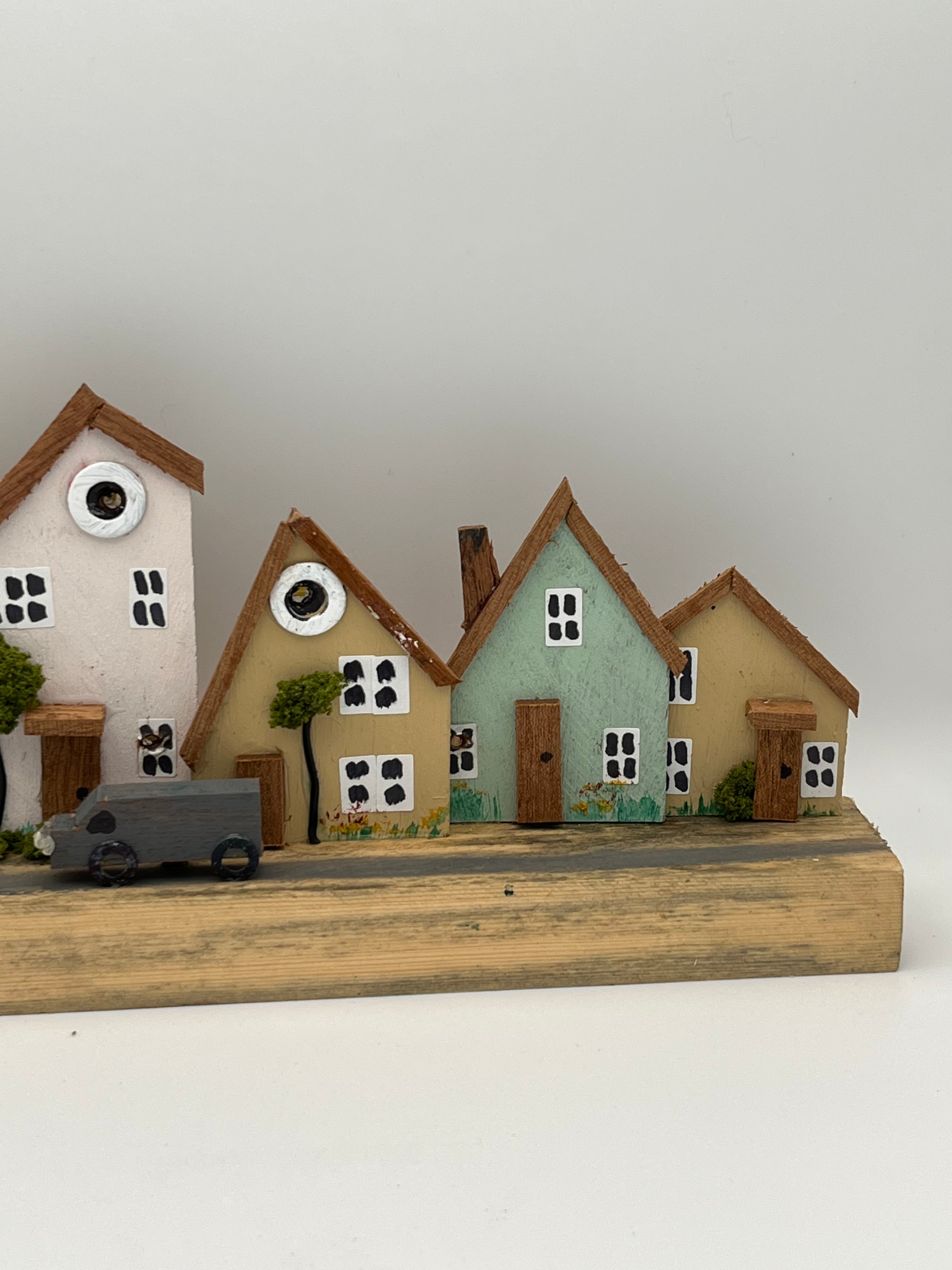 Handcrafted Miniature Wooden Houses on Natural Base  RRH1001