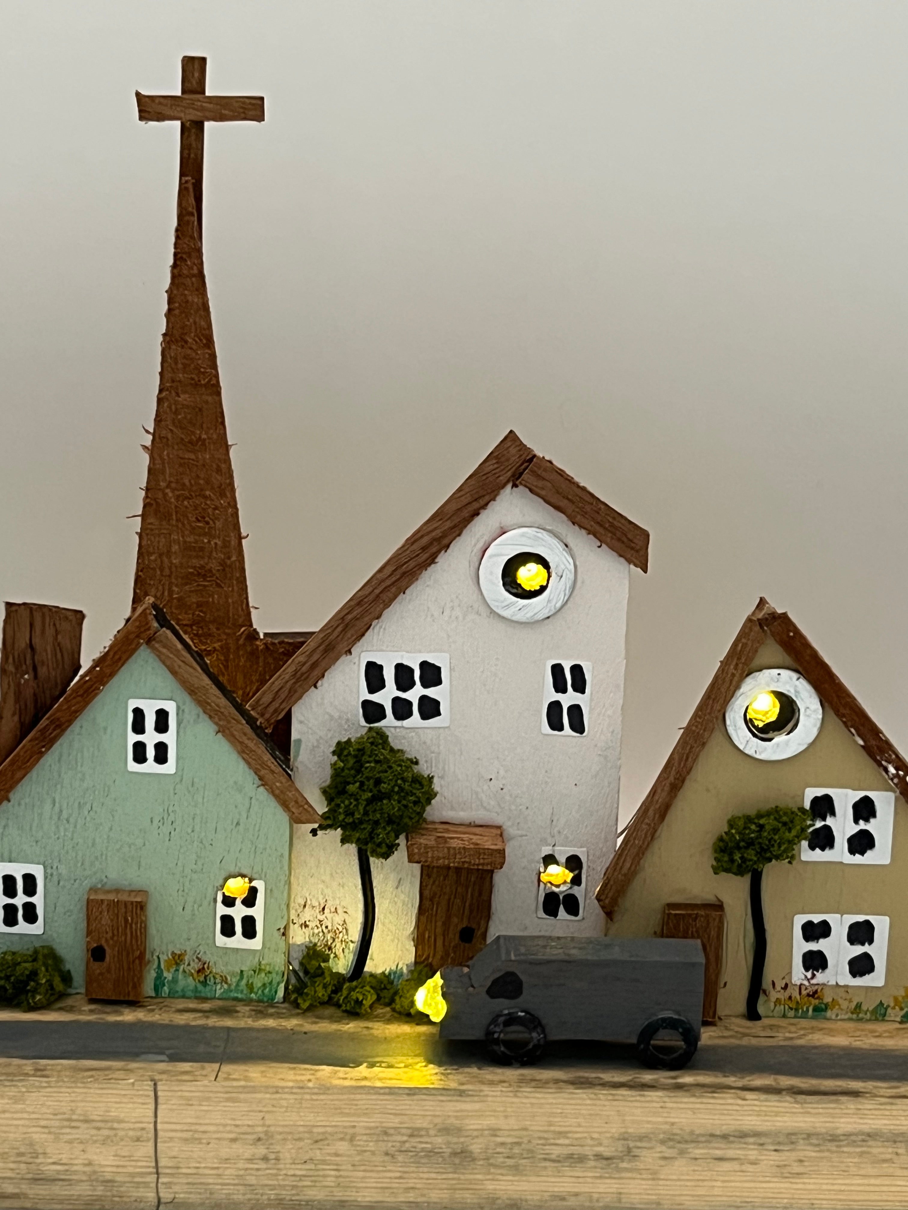 Handcrafted Miniature Wooden Houses on Natural Base  RRH1001