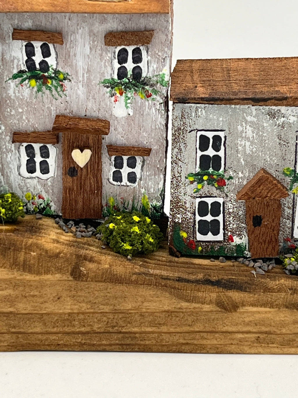 Handcrafted Miniature Wooden Houses on Natural Base RRH1007