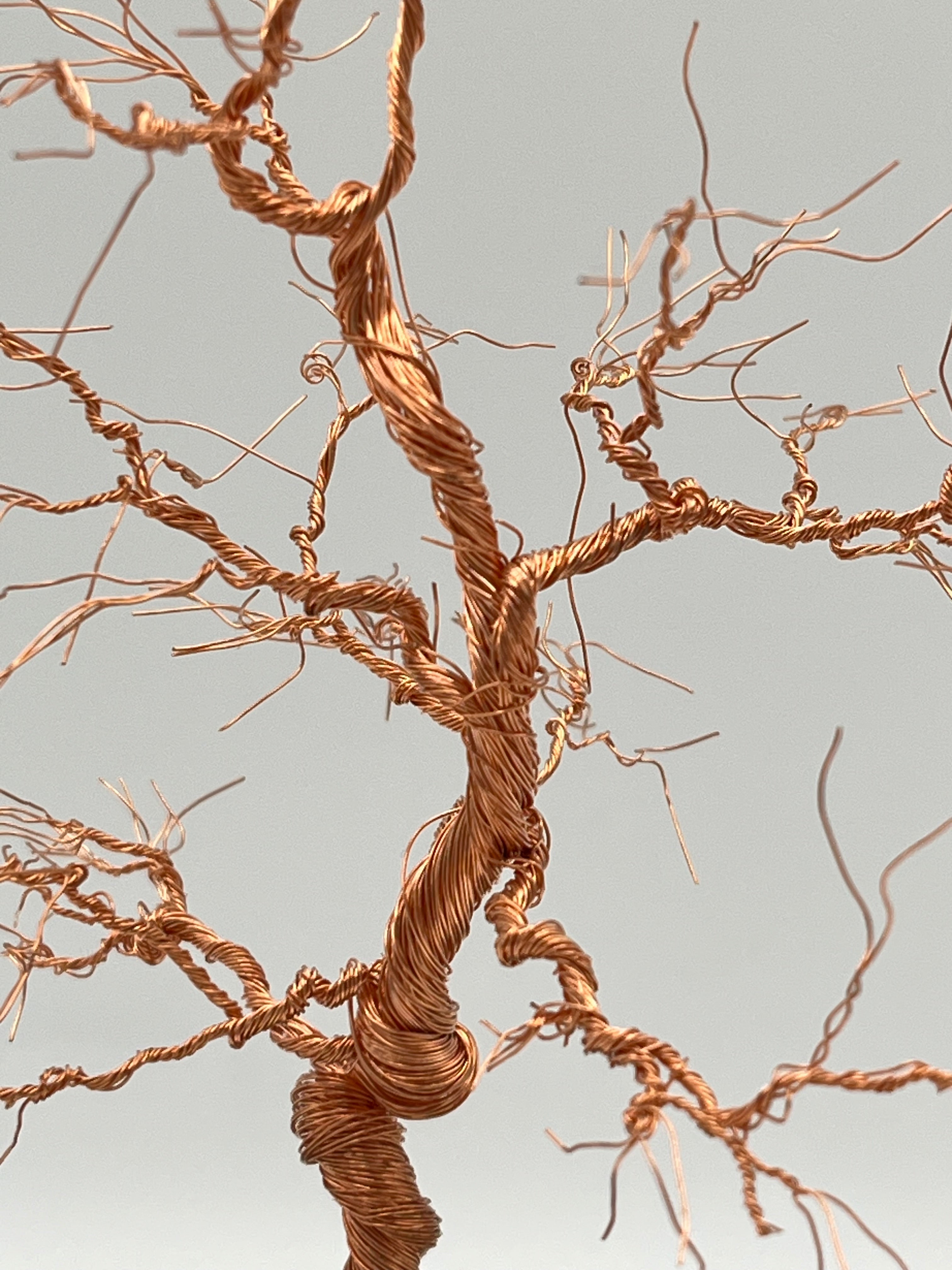 Single Handcrafted miniature copper wire tree on natural bark (RRT005) (Copy)