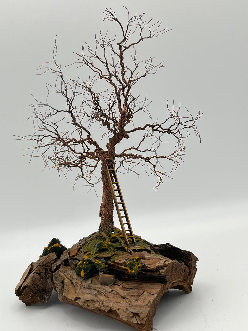 Single Handcrafted miniature copper wire tree in he orchard natural bark (RRT011)