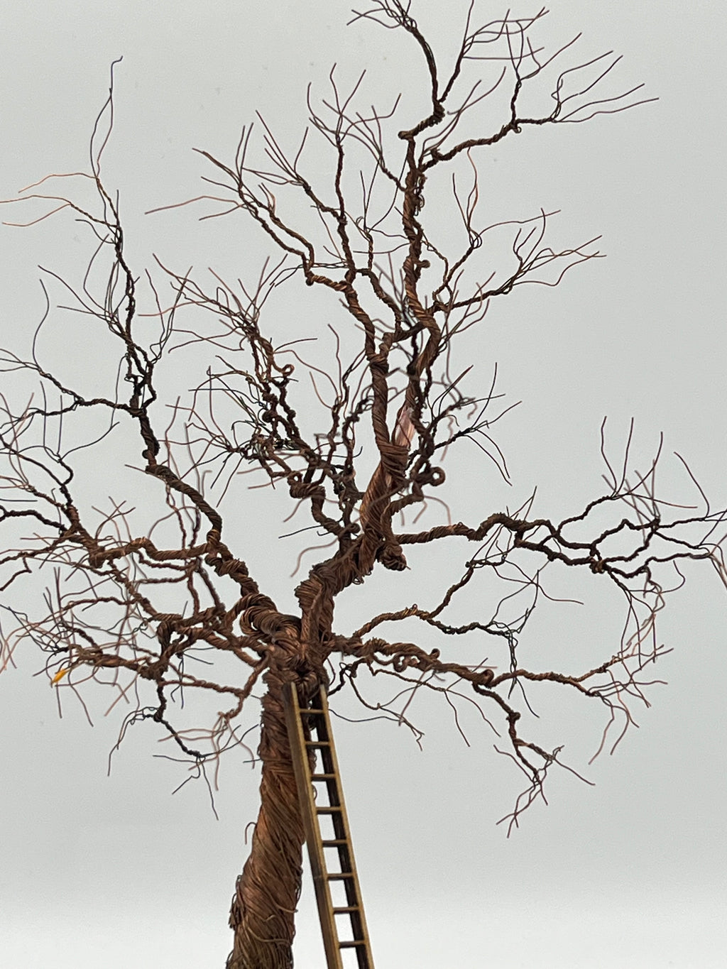 Single Handcrafted miniature copper wire tree in he orchard natural bark (RRT011)