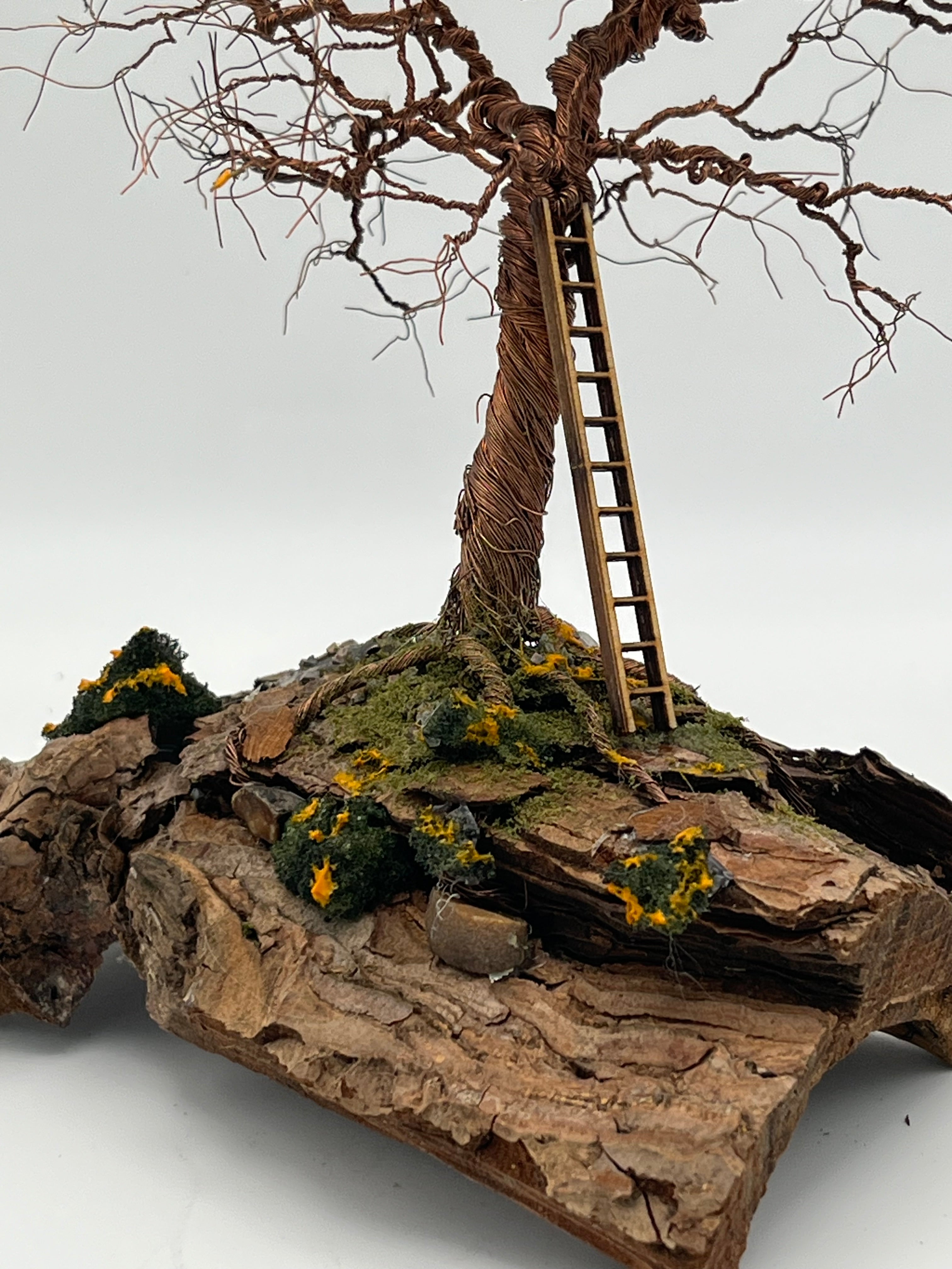 Single Handcrafted miniature copper wire tree in he orchard natural bark (RRT011)