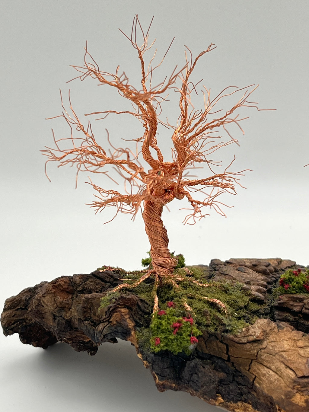 Pair of Handcrafted Copper Wire Trees on natural bark (RRT012)