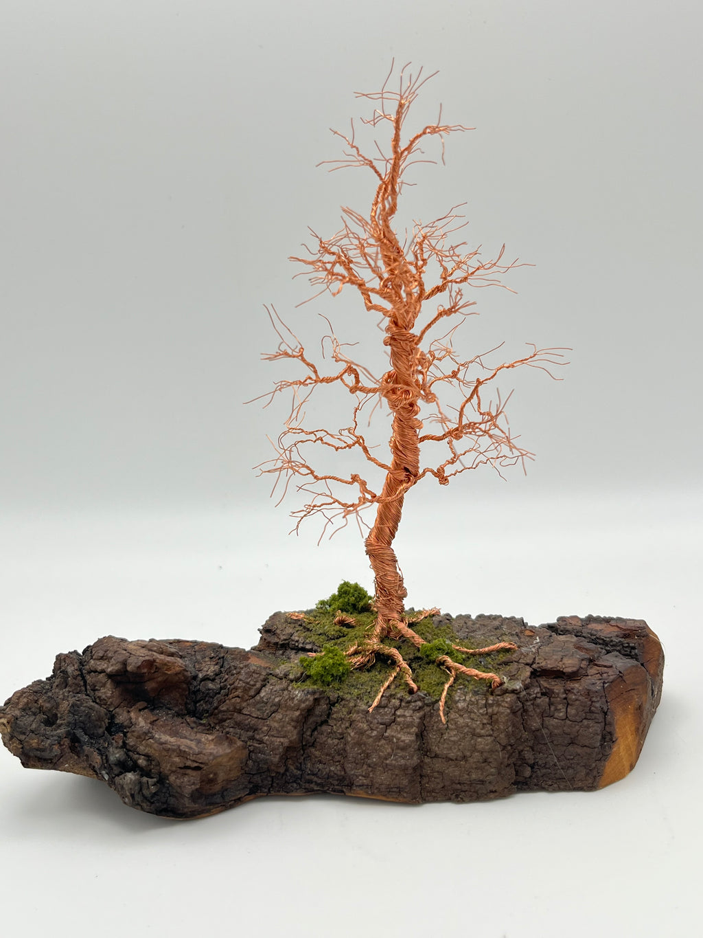 Single  Handcrafted Copper Wire Trees on natural bark (RRT013)