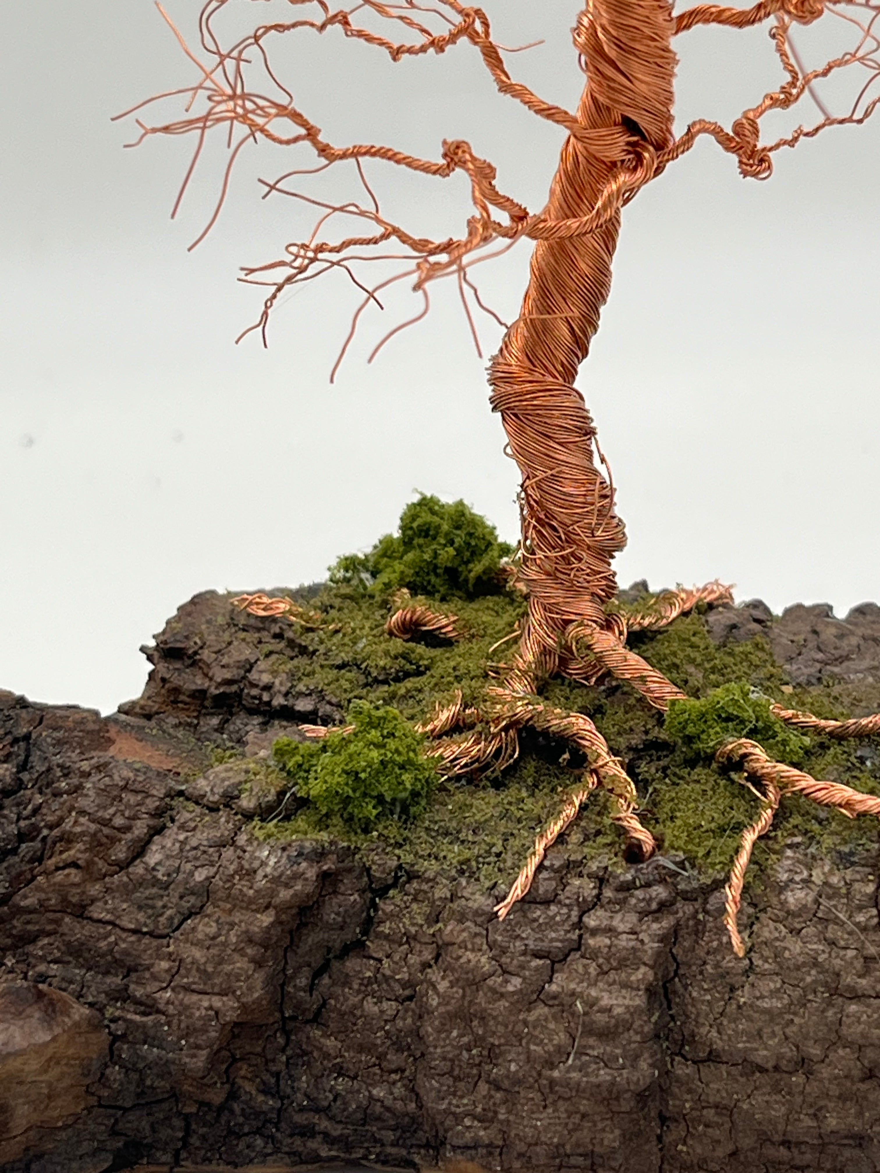 Single  Handcrafted Copper Wire Trees on natural bark (RRT013)