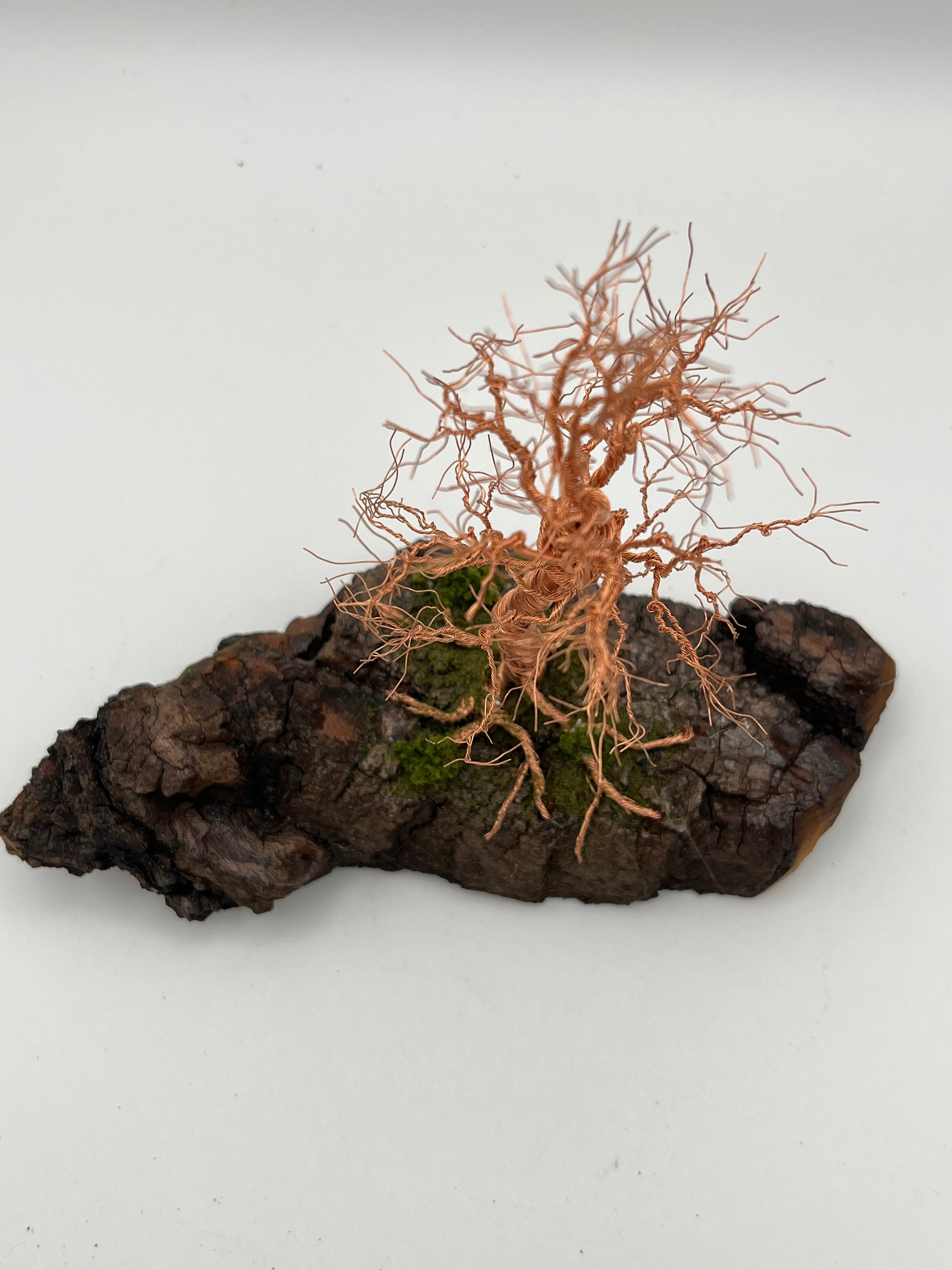 Single  Handcrafted Copper Wire Trees on natural bark (RRT013)