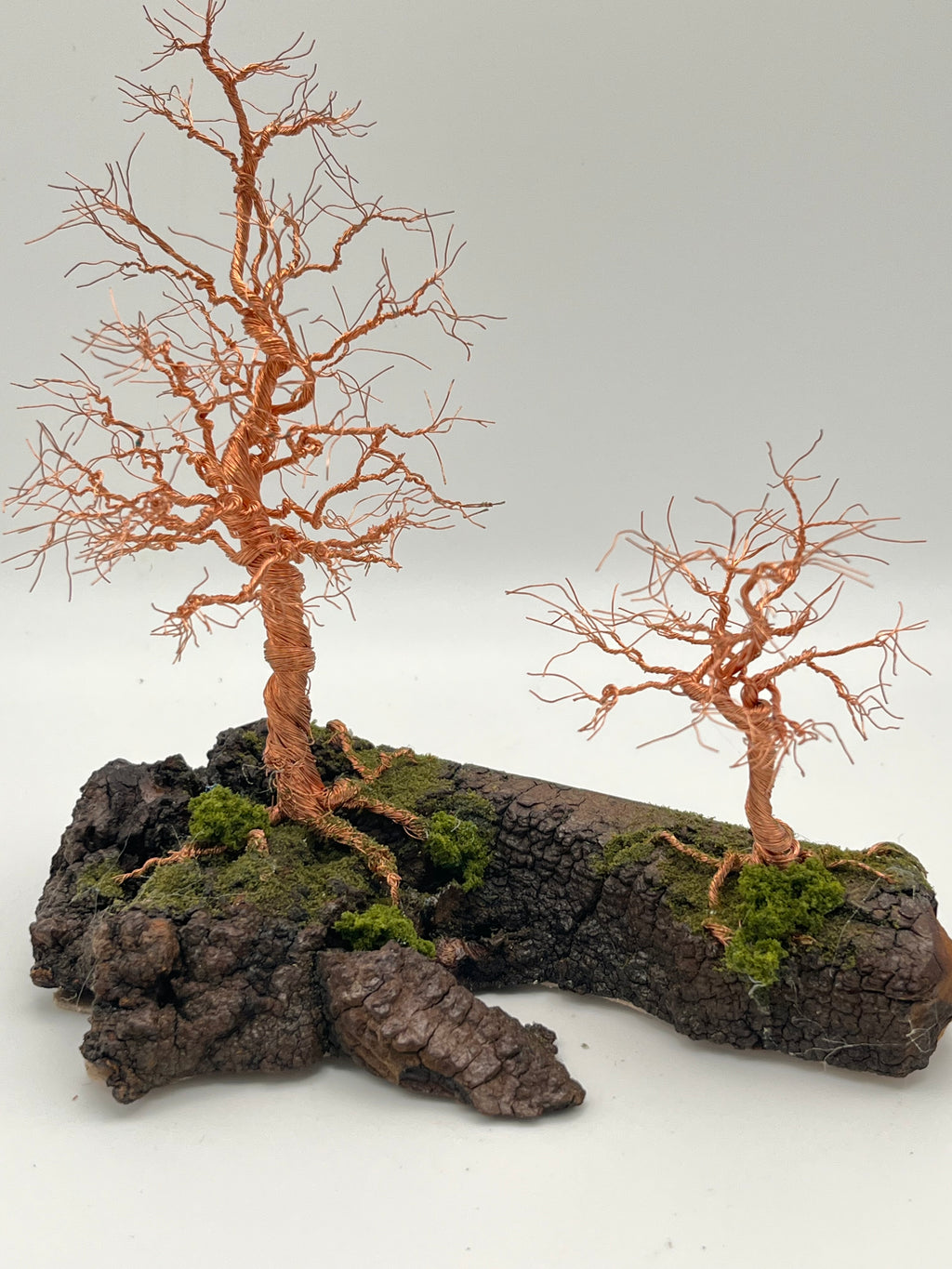 Pair of  Handcrafted Copper Wire Trees on natural bark (RRT014)
