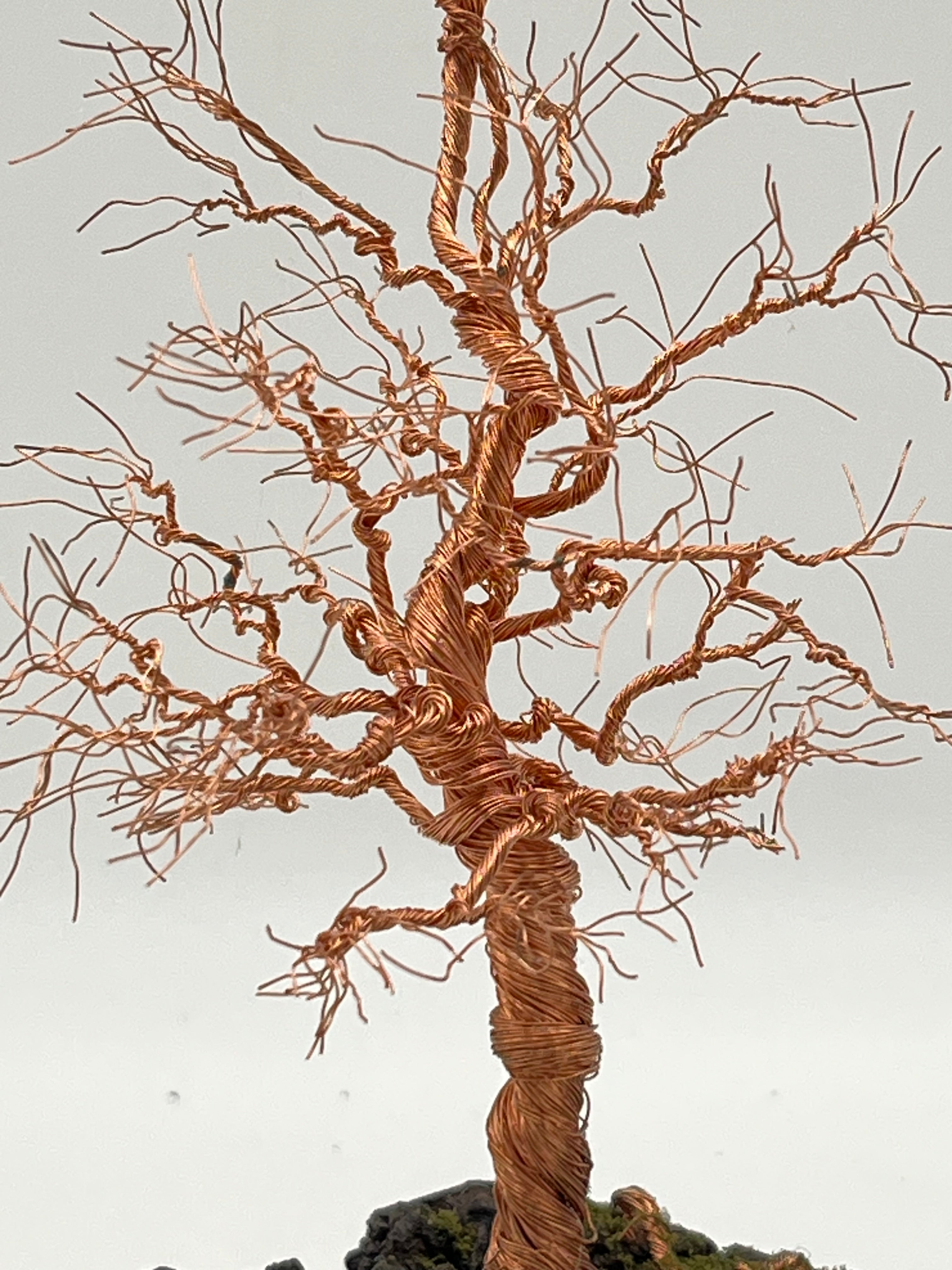 Pair of  Handcrafted Copper Wire Trees on natural bark (RRT014)