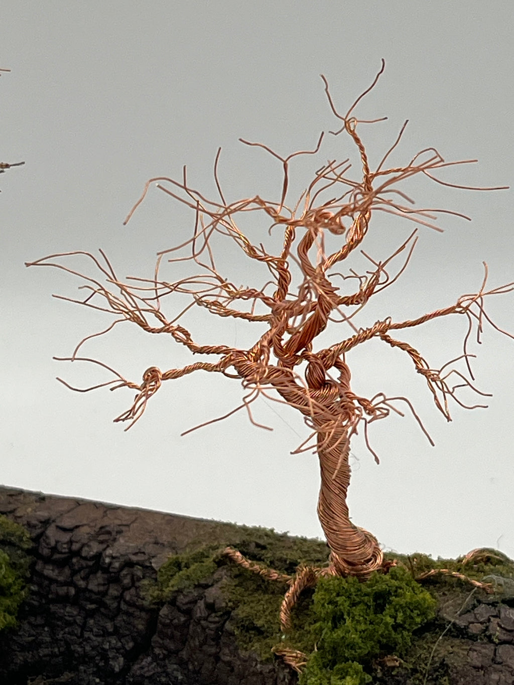 Pair of  Handcrafted Copper Wire Trees on natural bark (RRT014)