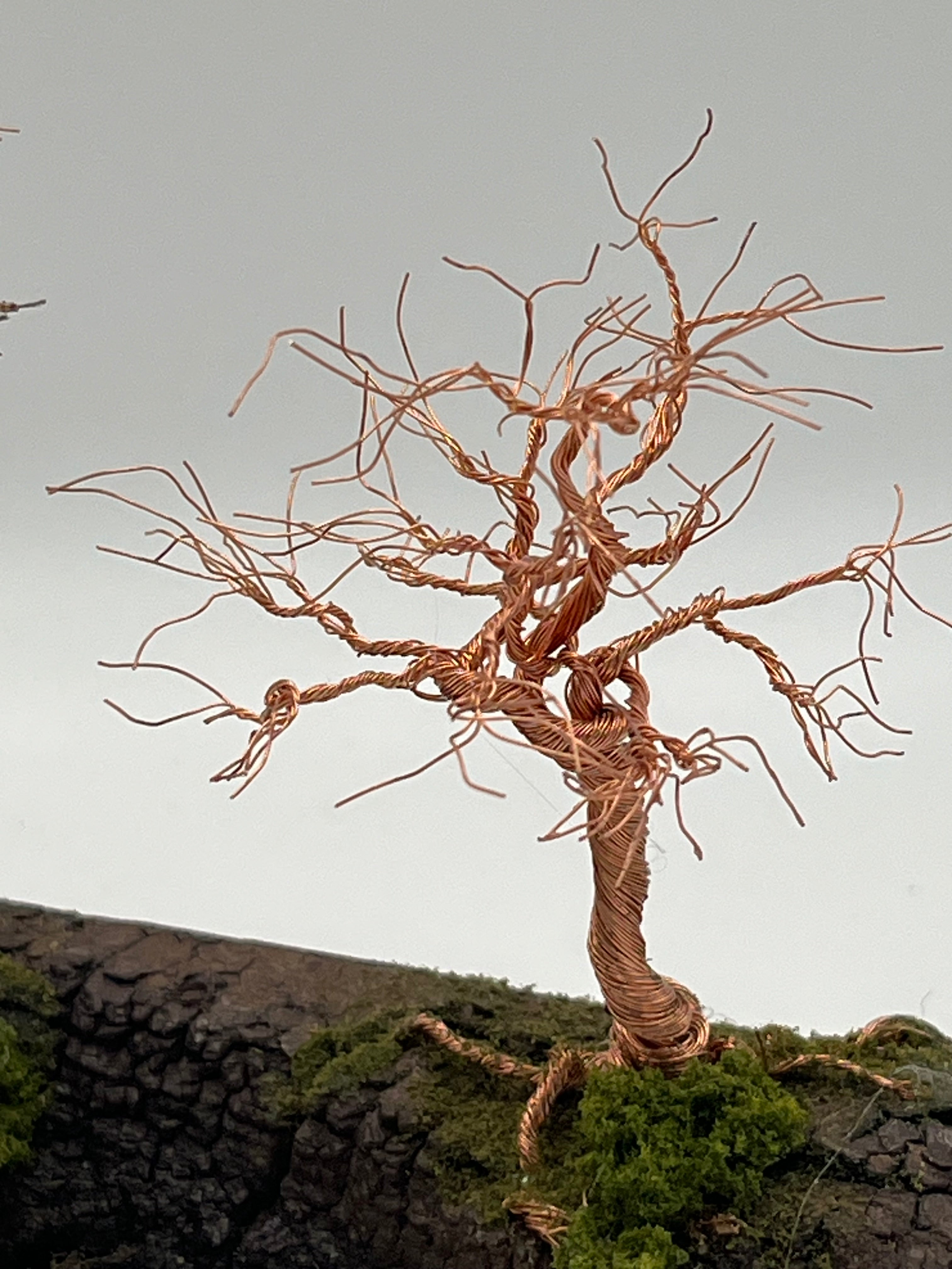 Pair of  Handcrafted Copper Wire Trees on natural bark (RRT014)