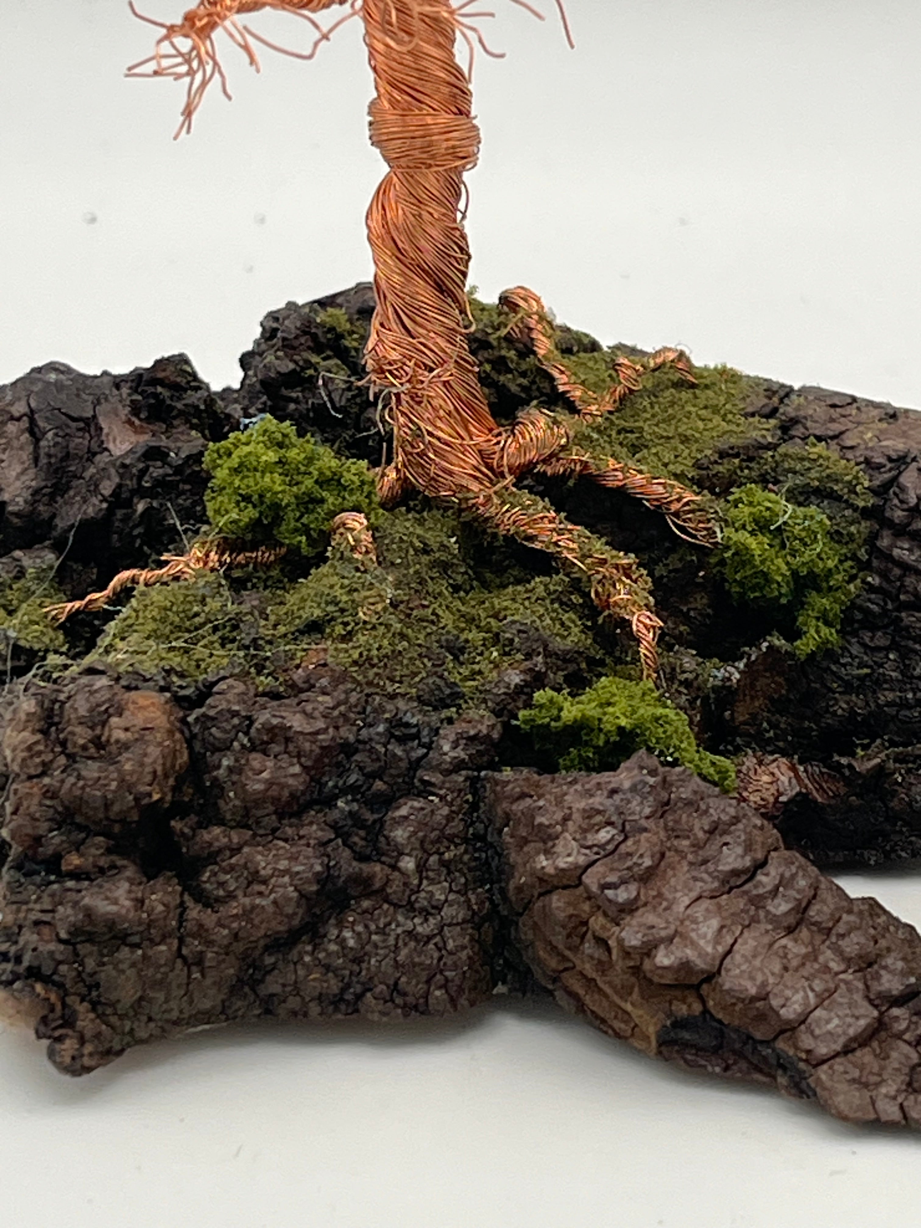 Pair of  Handcrafted Copper Wire Trees on natural bark (RRT014)