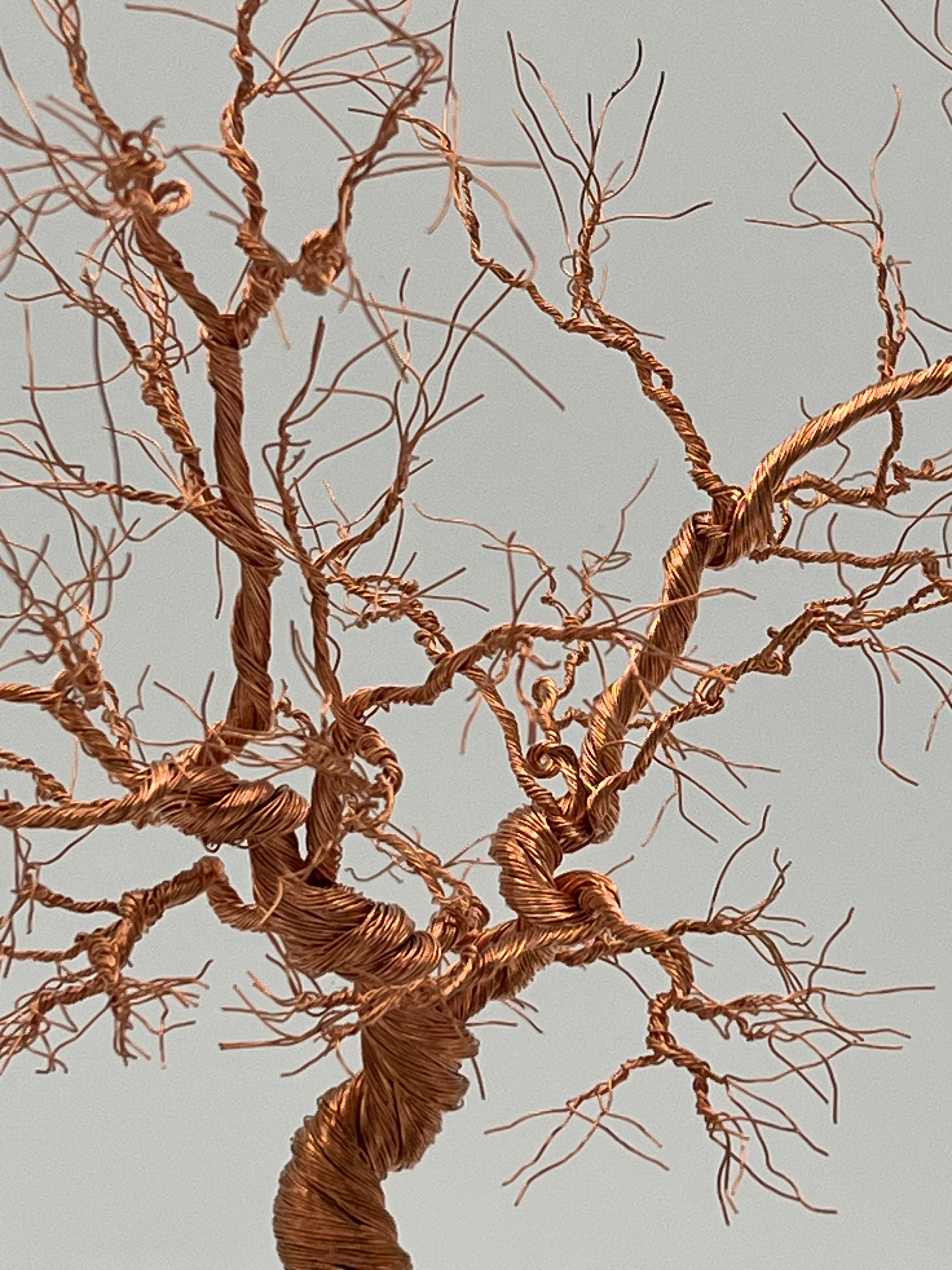Single Handcrafted Copper Wire Tree on natural bark (RRT015)