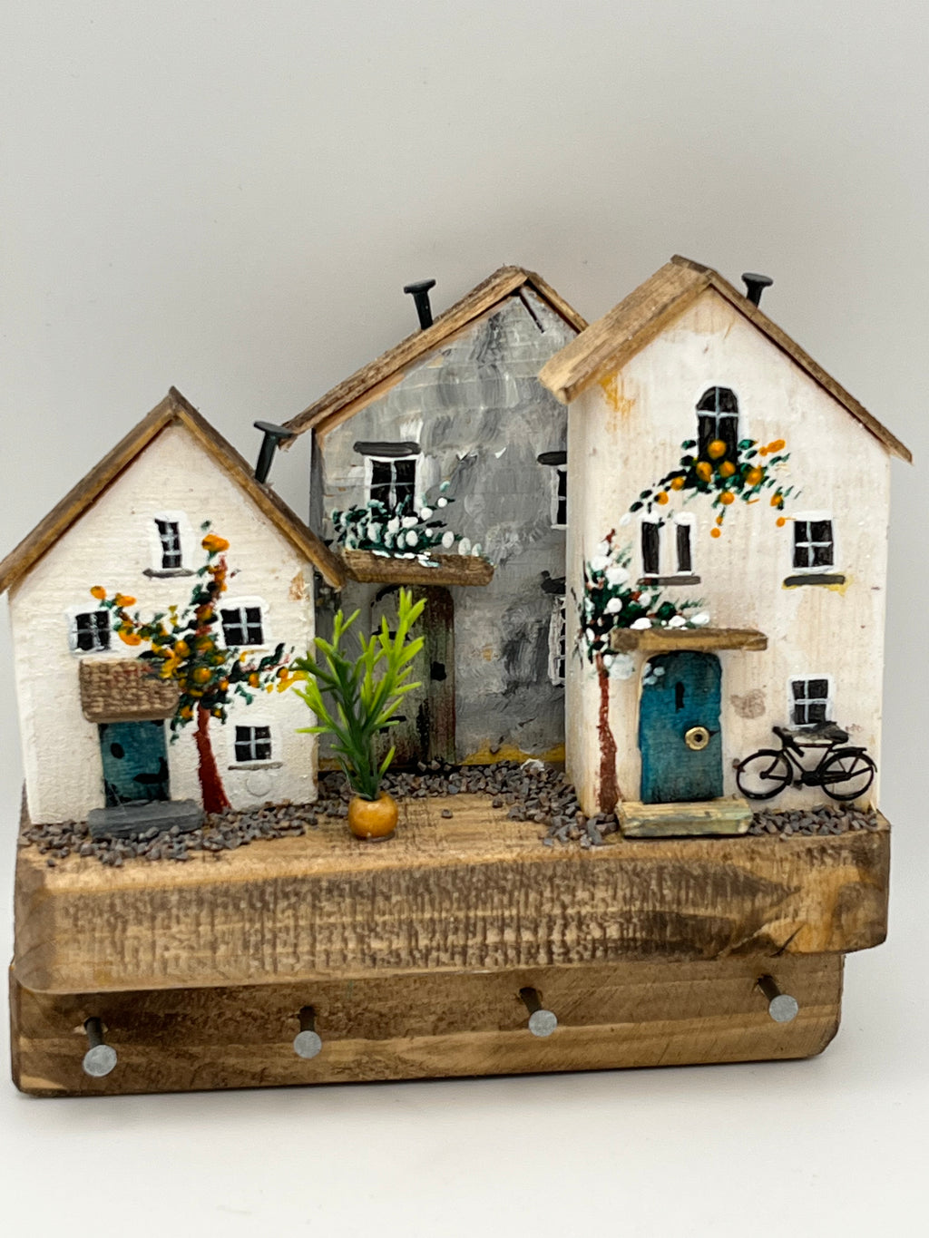 Handcrafted Miniature Wooden houses Keyholder on hardwood RRH1035