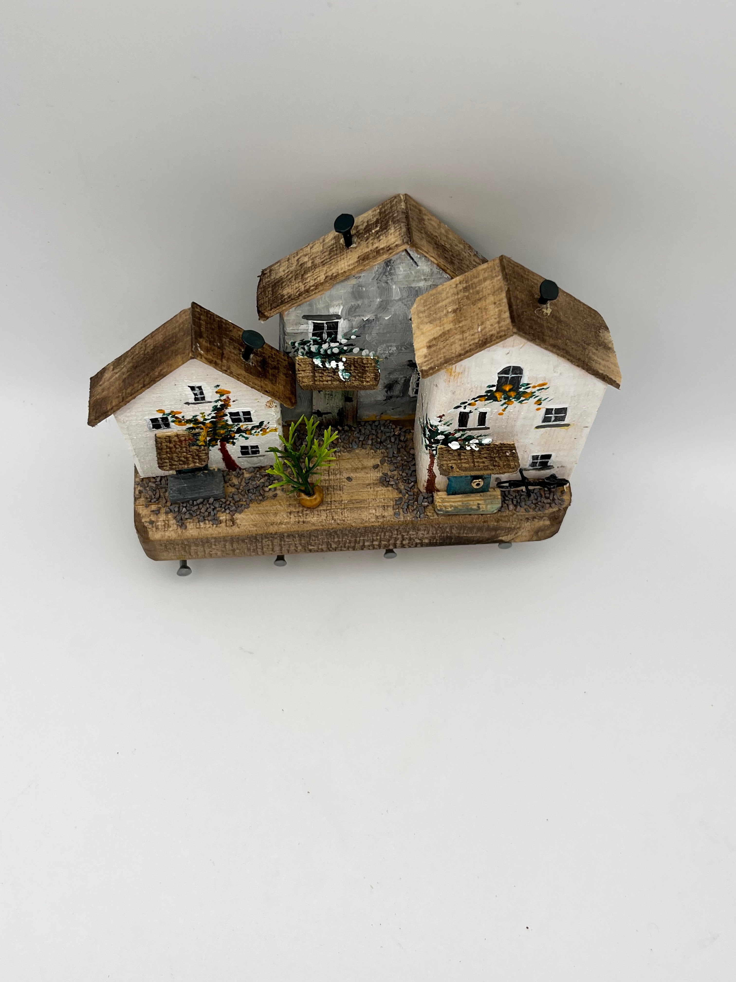 Handcrafted Miniature Wooden houses Keyholder on hardwood RRH1035