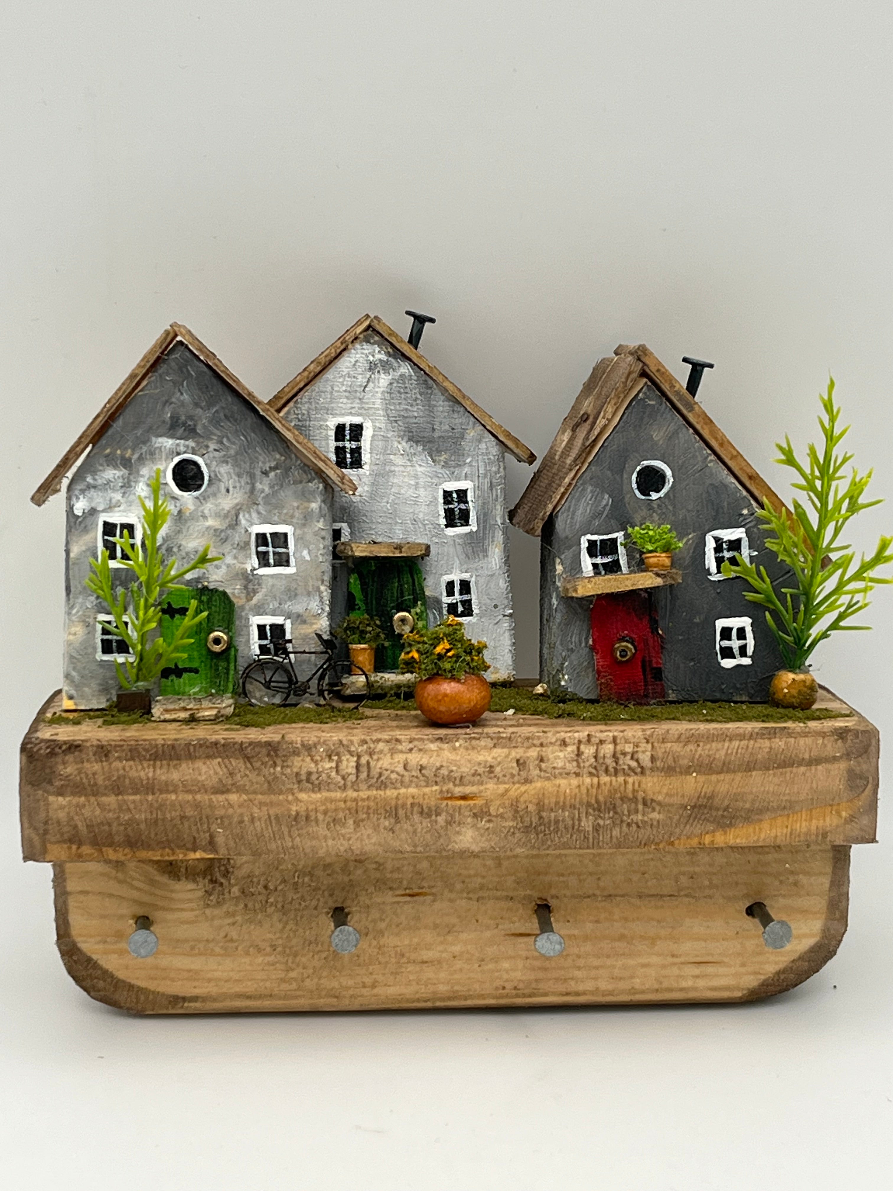 Handcrafted Miniature Wooden houses Keyholder on hardwood RRH1036