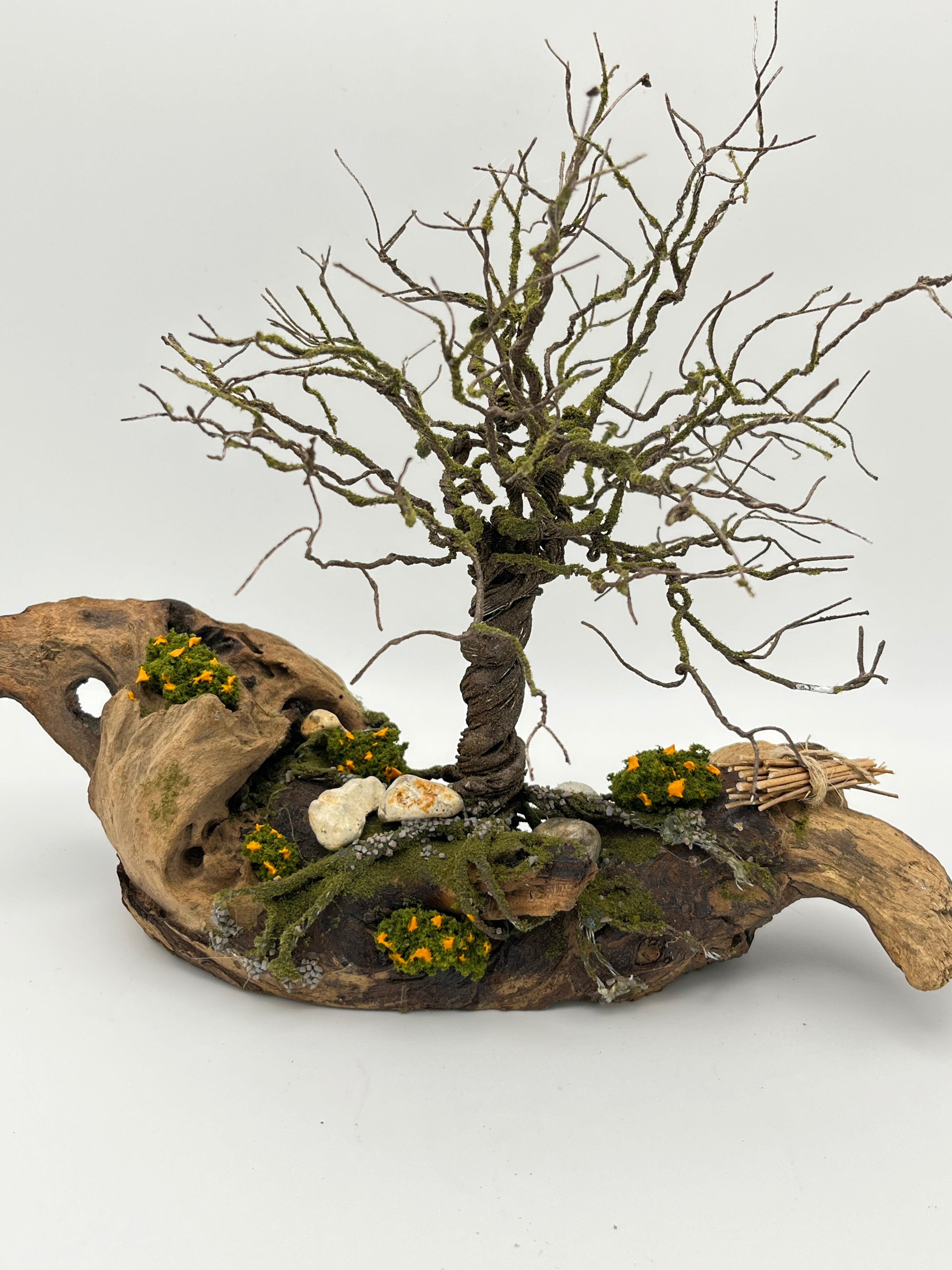 Single Handcrafted Copper Wire Tree on natural bark (RRT016)