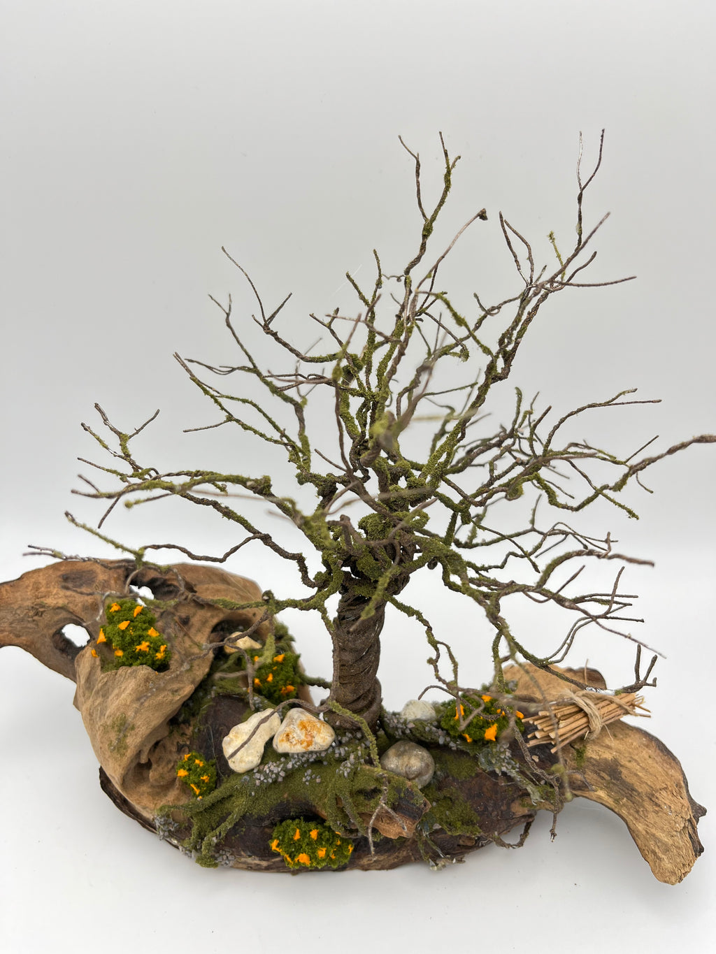 Single Handcrafted Copper Wire Tree on natural bark (RRT016)