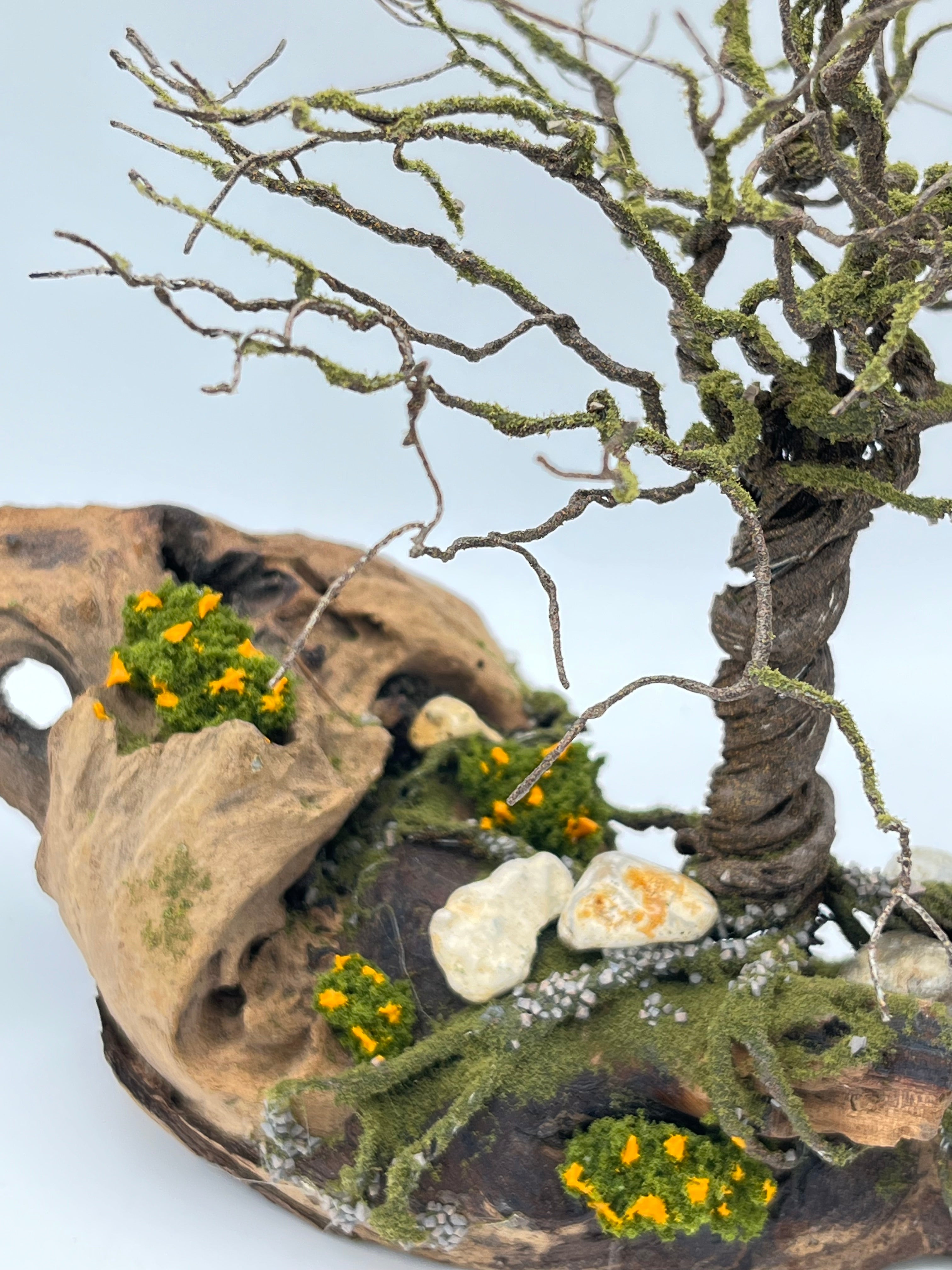 Single Handcrafted Copper Wire Tree on natural bark (RRT016)