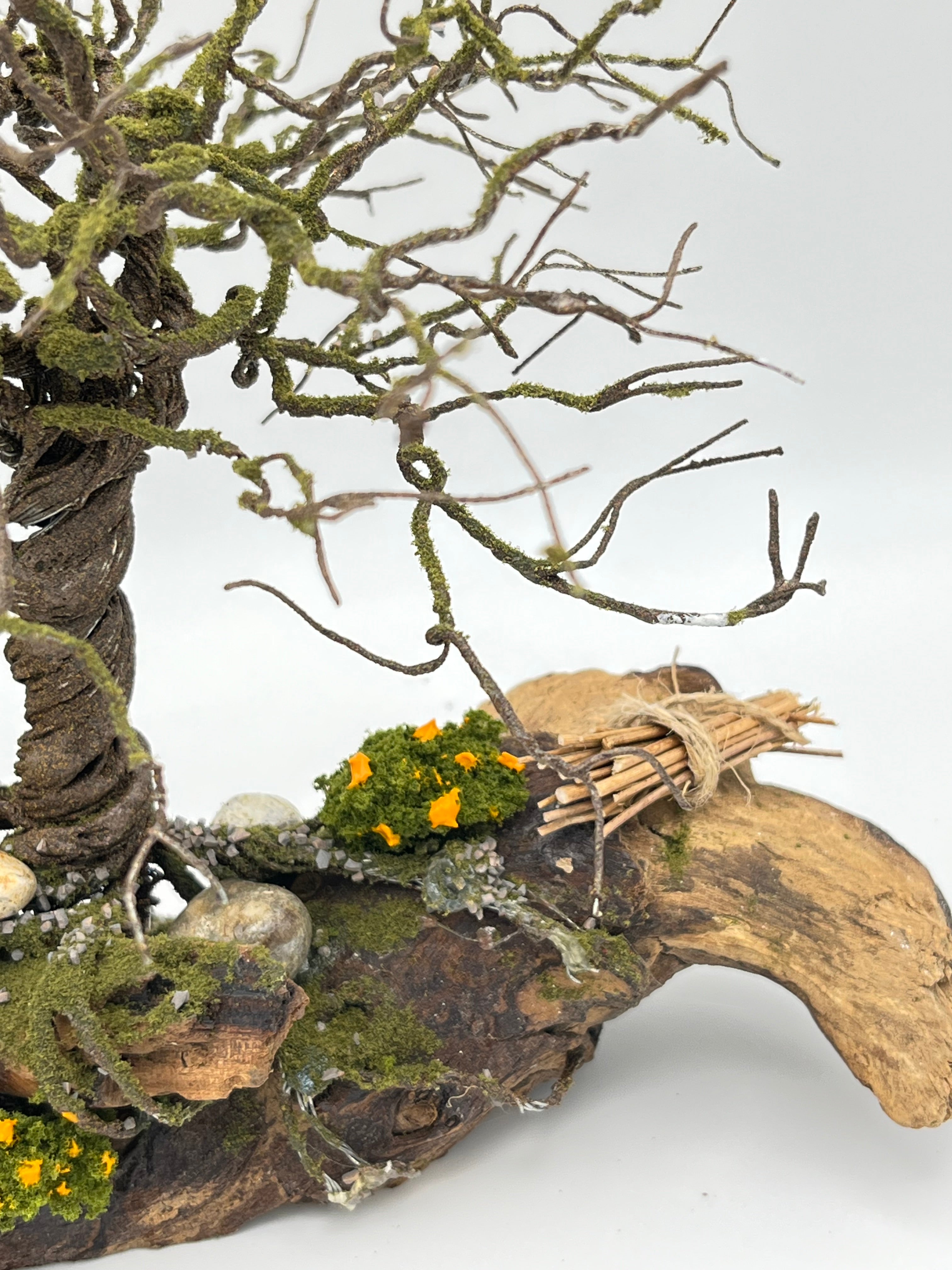Single Handcrafted Copper Wire Tree on natural bark (RRT016)
