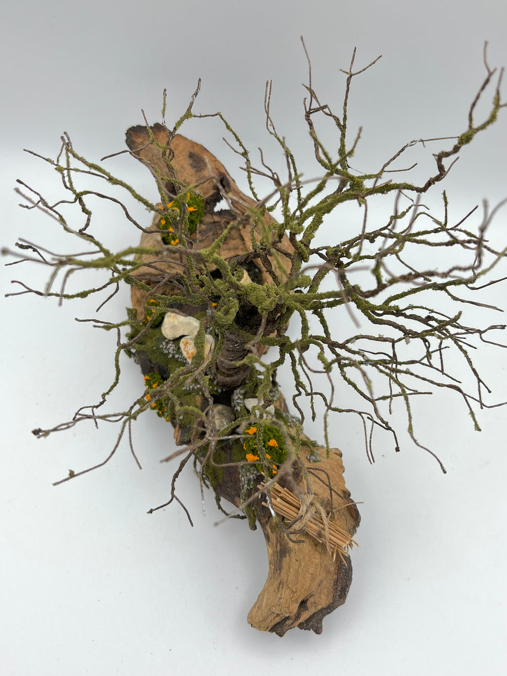 Single Handcrafted Copper Wire Tree on natural bark (RRT016)