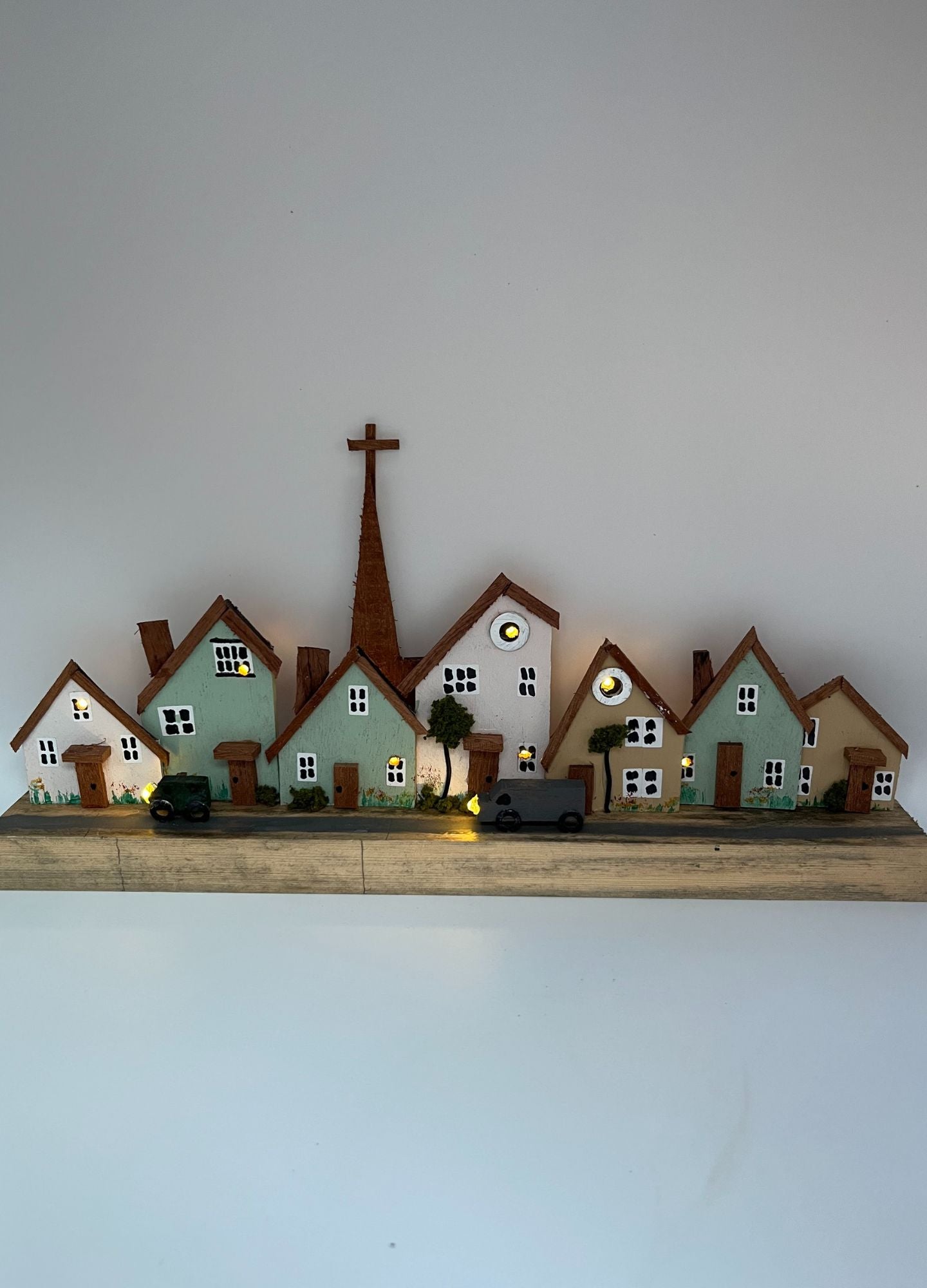 Handcrafted Miniature Wooden Houses on Natural Base  RRH1001