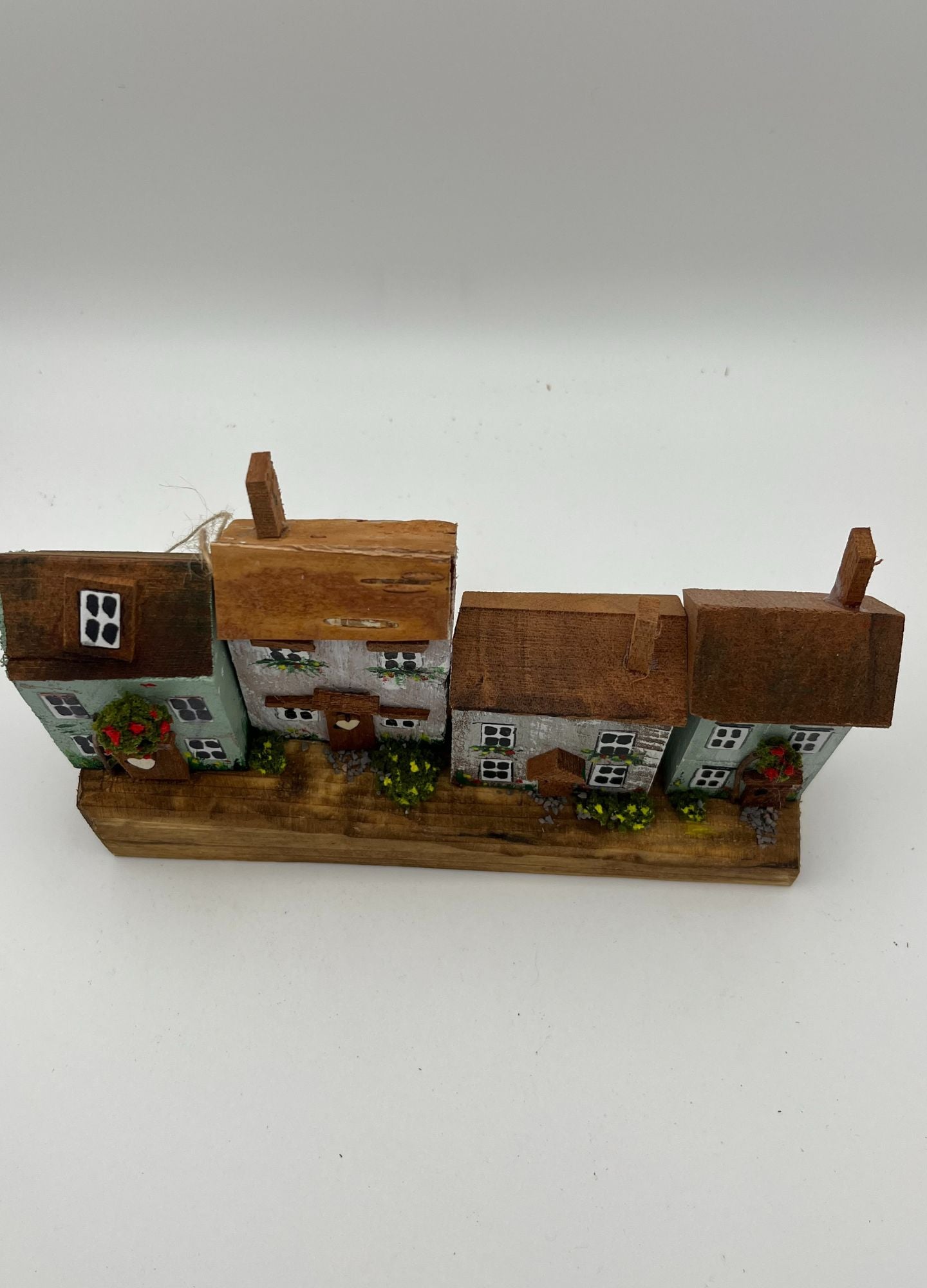 Handcrafted Miniature Wooden Houses on Natural Base RRH1007