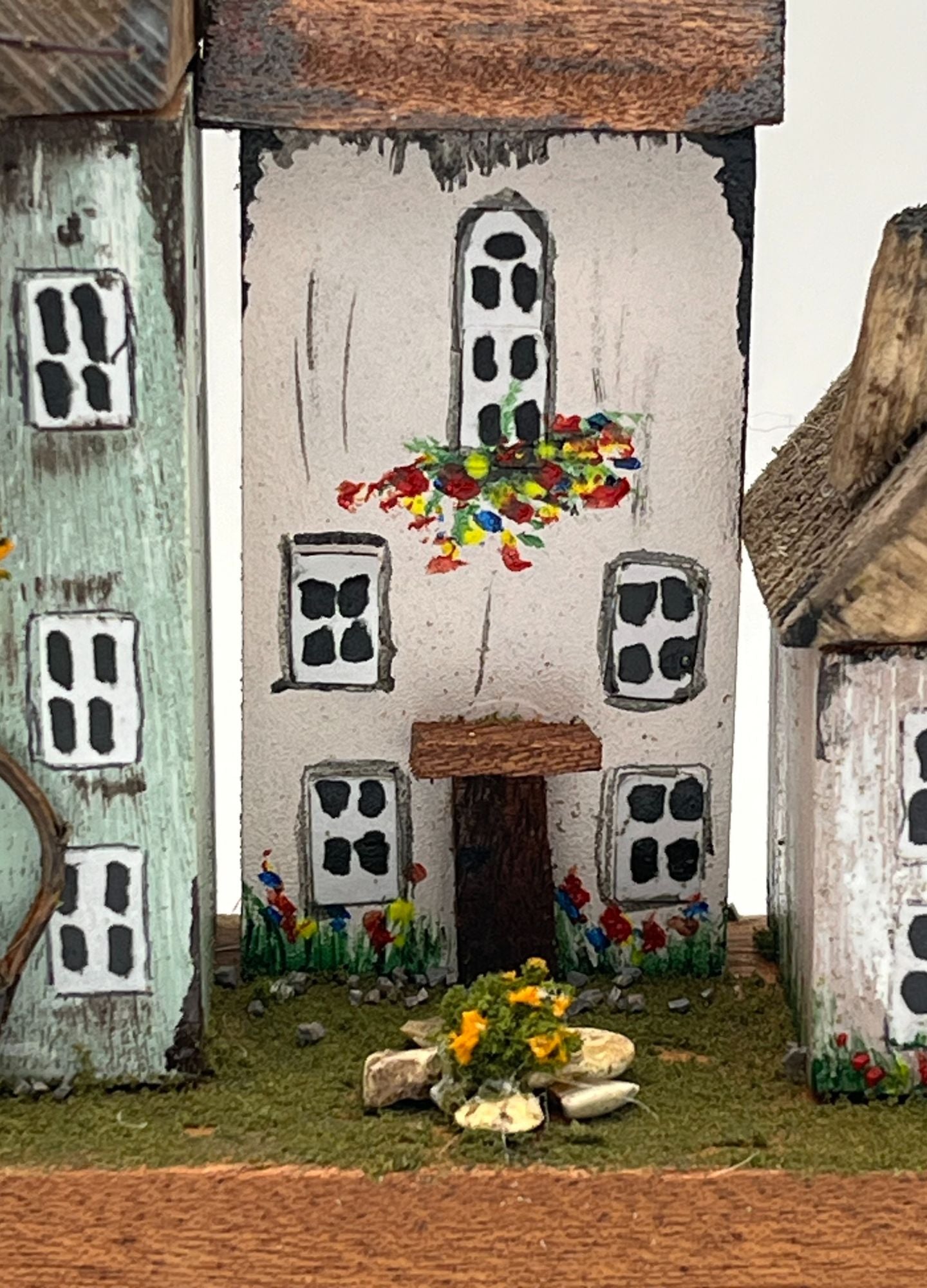 Handcrafted Miniature Wooden Houses on Natural Base RRH1009