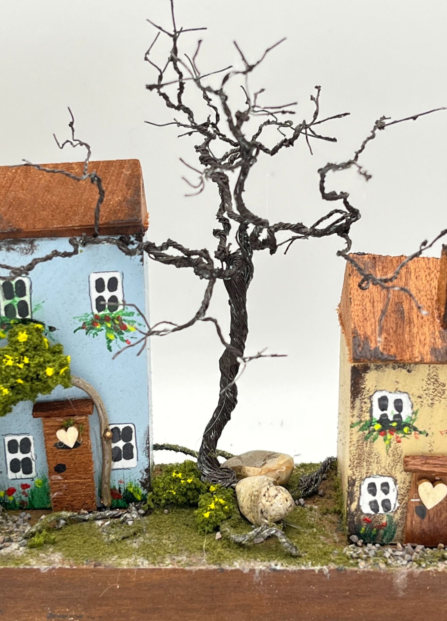 Handcrafted Miniature Wooden Houses on Natural Base RRH1003