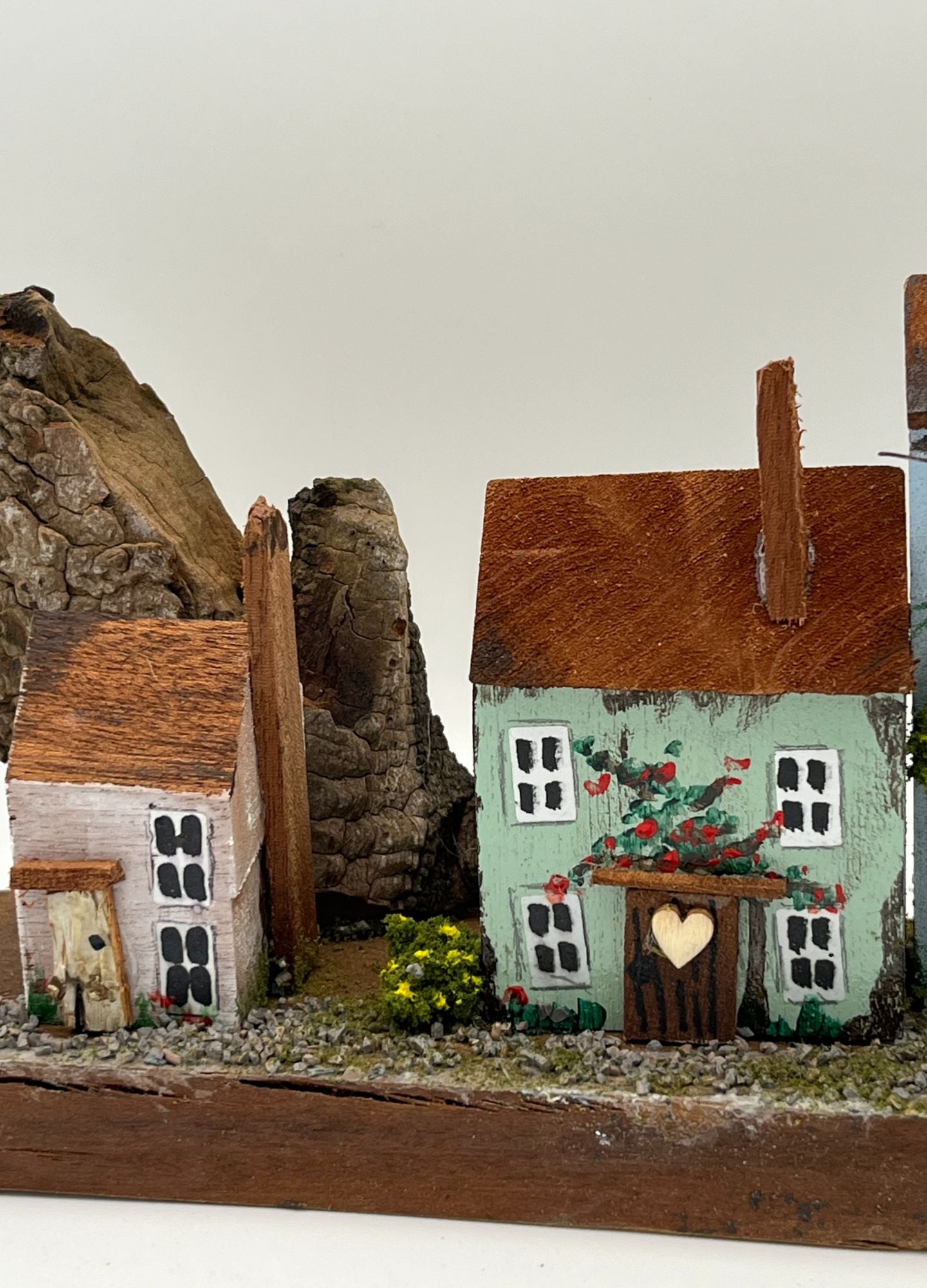 Handcrafted Miniature Wooden Houses on Natural Base RRH1003