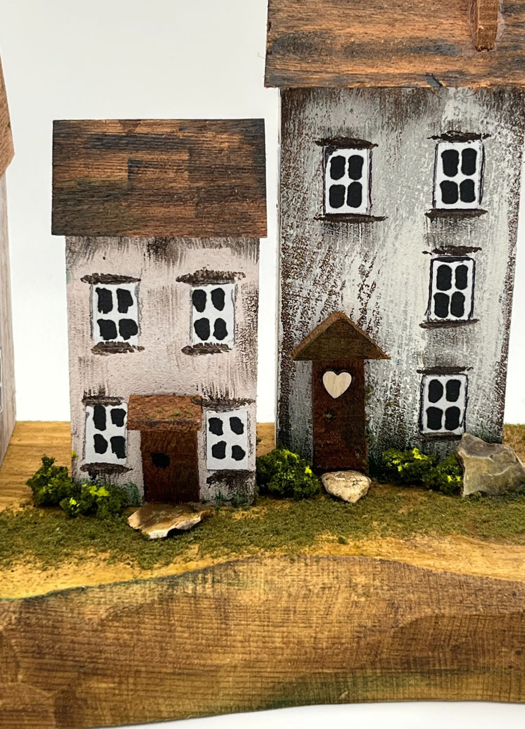 Handcrafted Miniature Wooden Houses on Natural Base handcrafted wire tree RRH1010