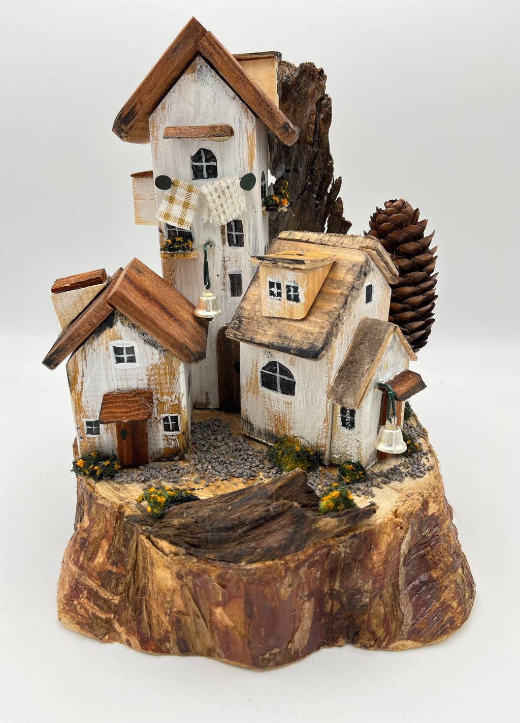 Handcrafted Miniature Wooden Houses on Natural Base  RRH1002