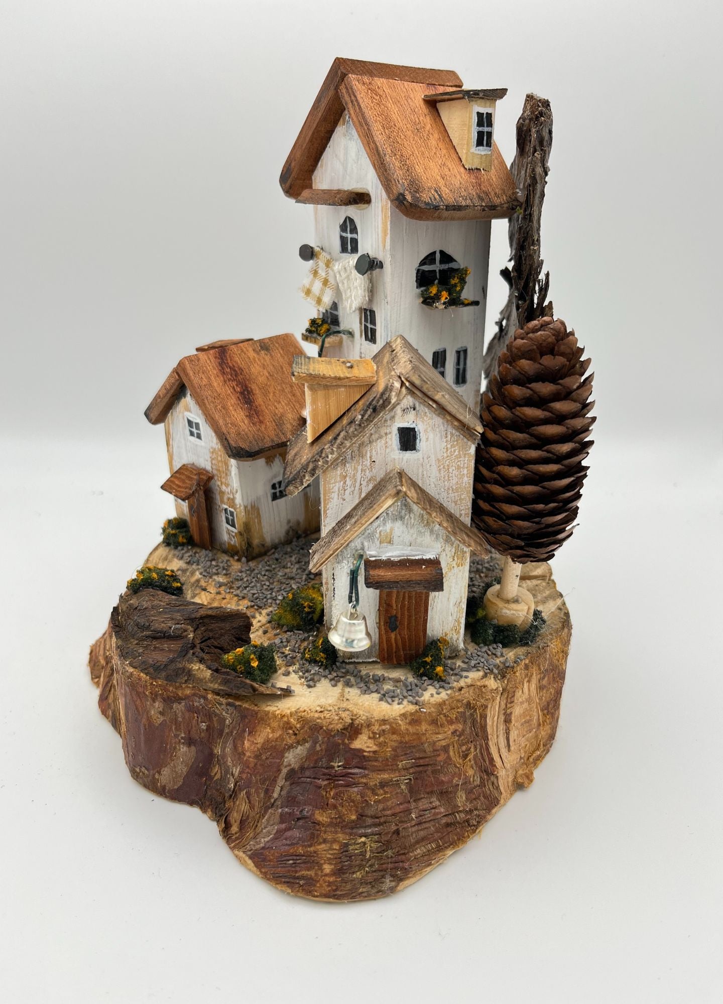 Handcrafted Miniature Wooden Houses on Natural Base  RRH1002