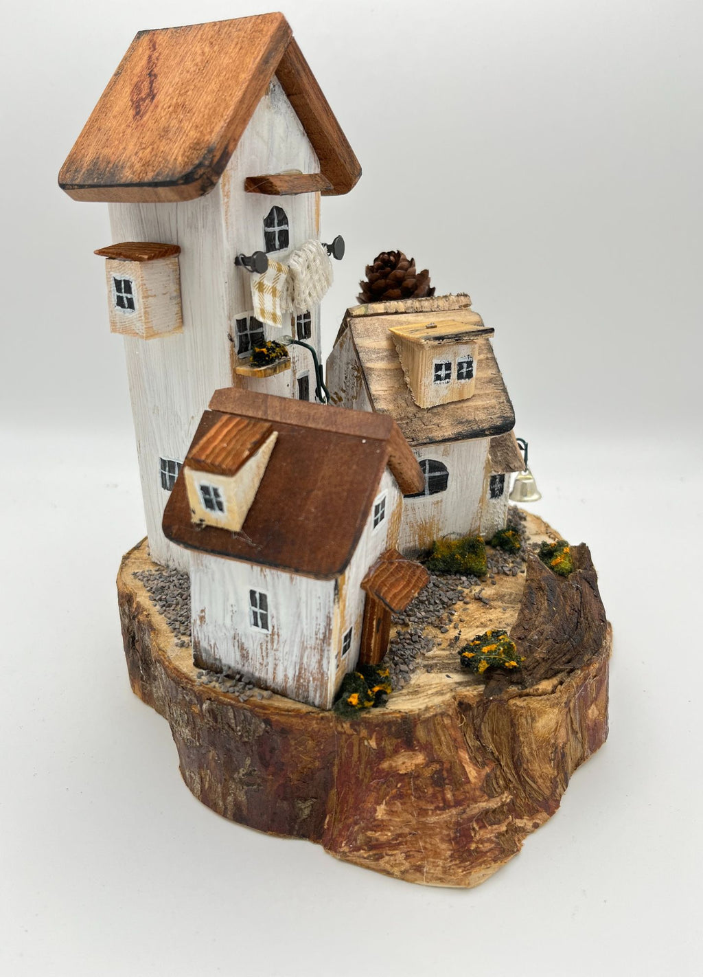 Handcrafted Miniature Wooden Houses on Natural Base  RRH1002