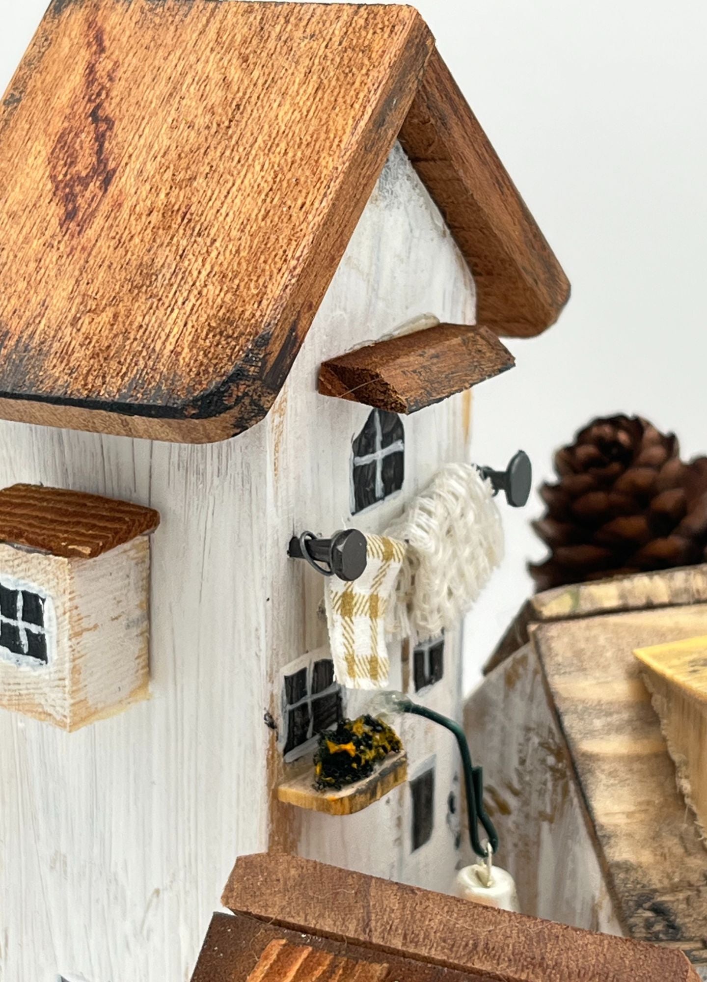 Handcrafted Miniature Wooden Houses on Natural Base  RRH1002