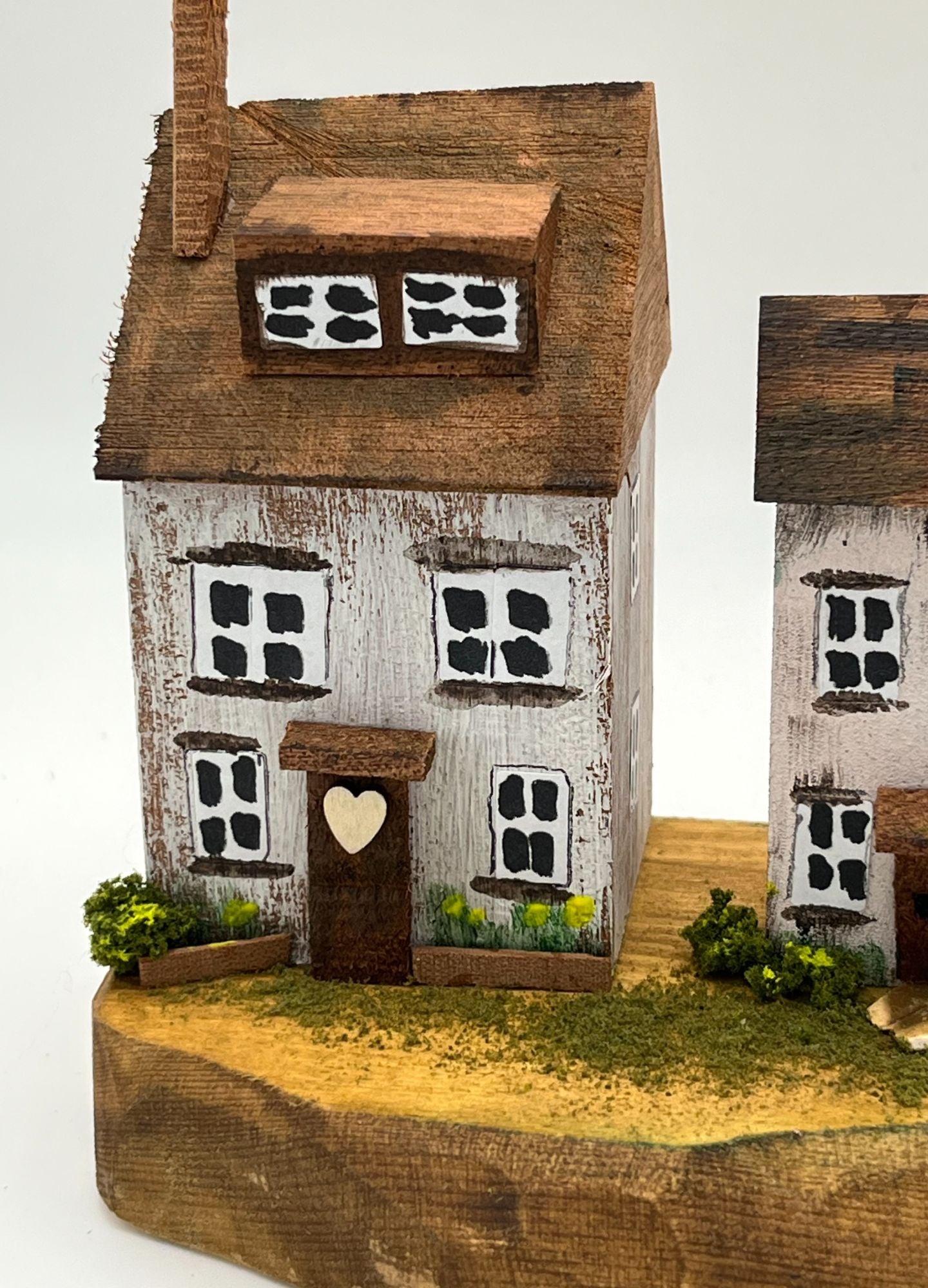 Handcrafted Miniature Wooden Houses on Natural Base handcrafted wire tree RRH1010