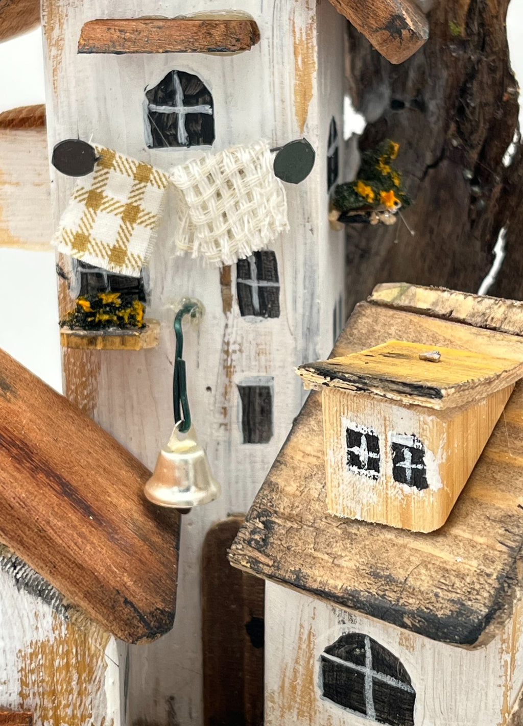 Handcrafted Miniature Wooden Houses on Natural Base  RRH1002