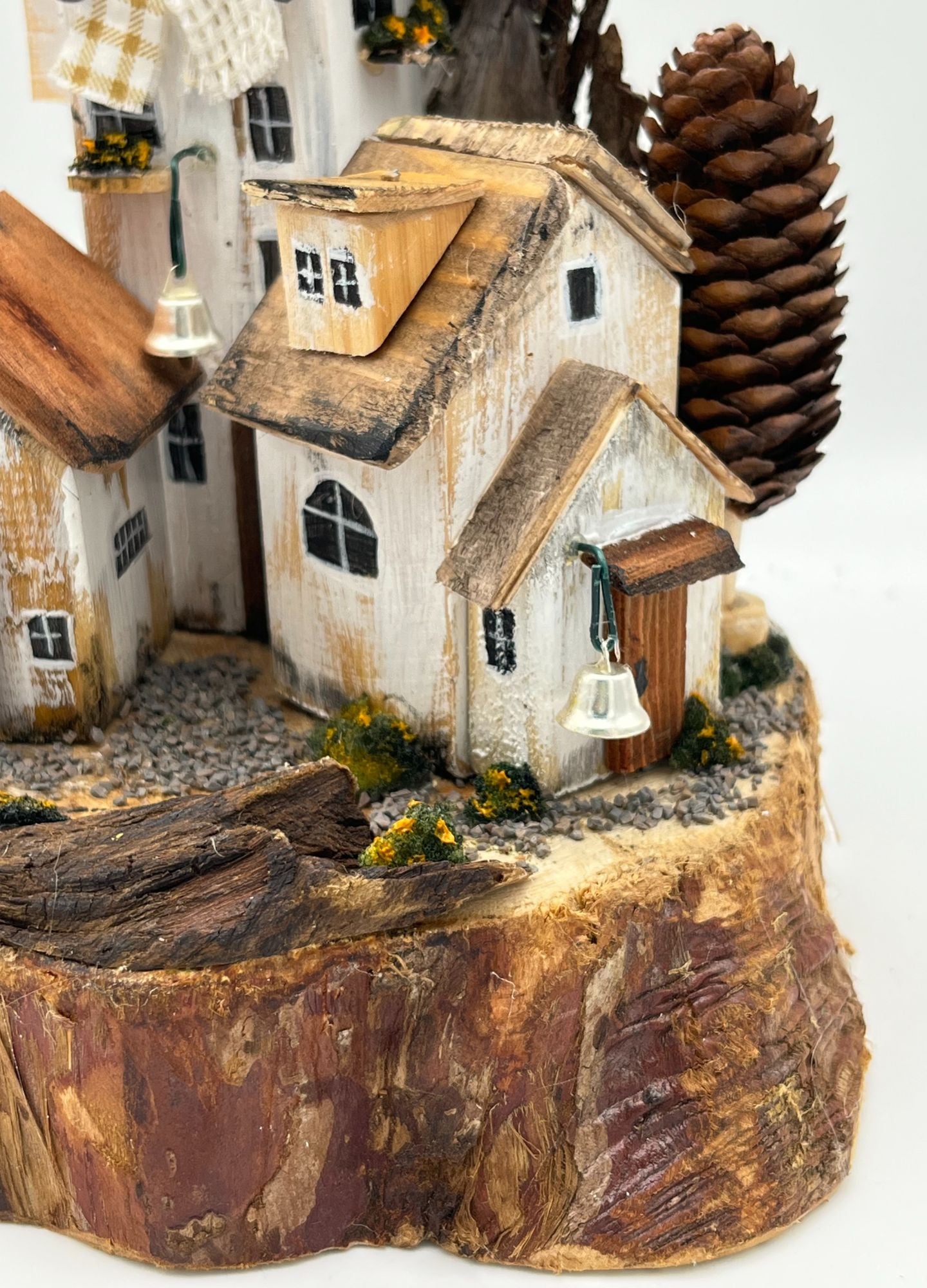 Handcrafted Miniature Wooden Houses on Natural Base  RRH1002