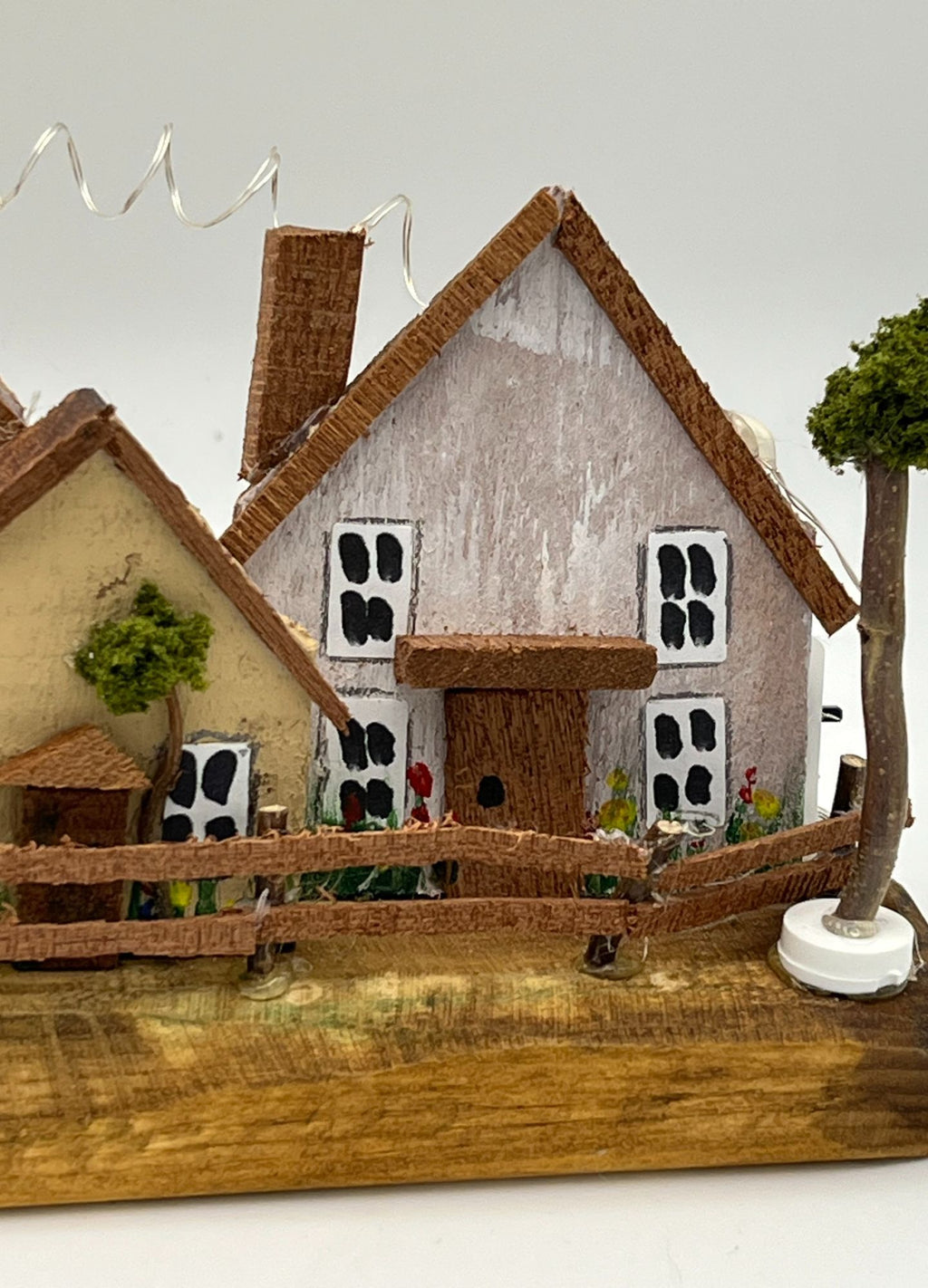 Handcrafted Miniature Wooden Houses on Natural Base with led lights RR1011