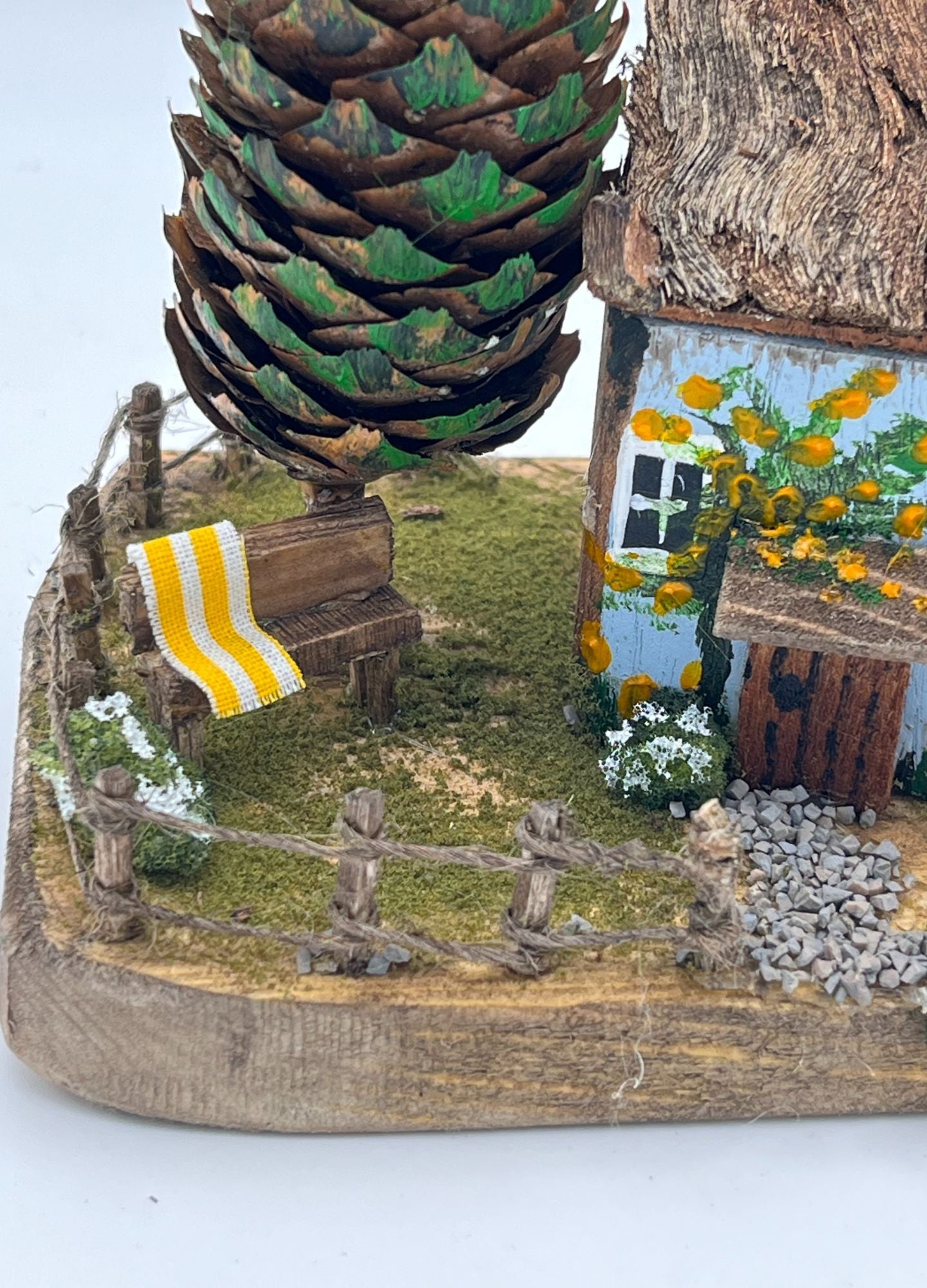 Handcrafted Miniature Wooden House on Natural Base  RRH1004