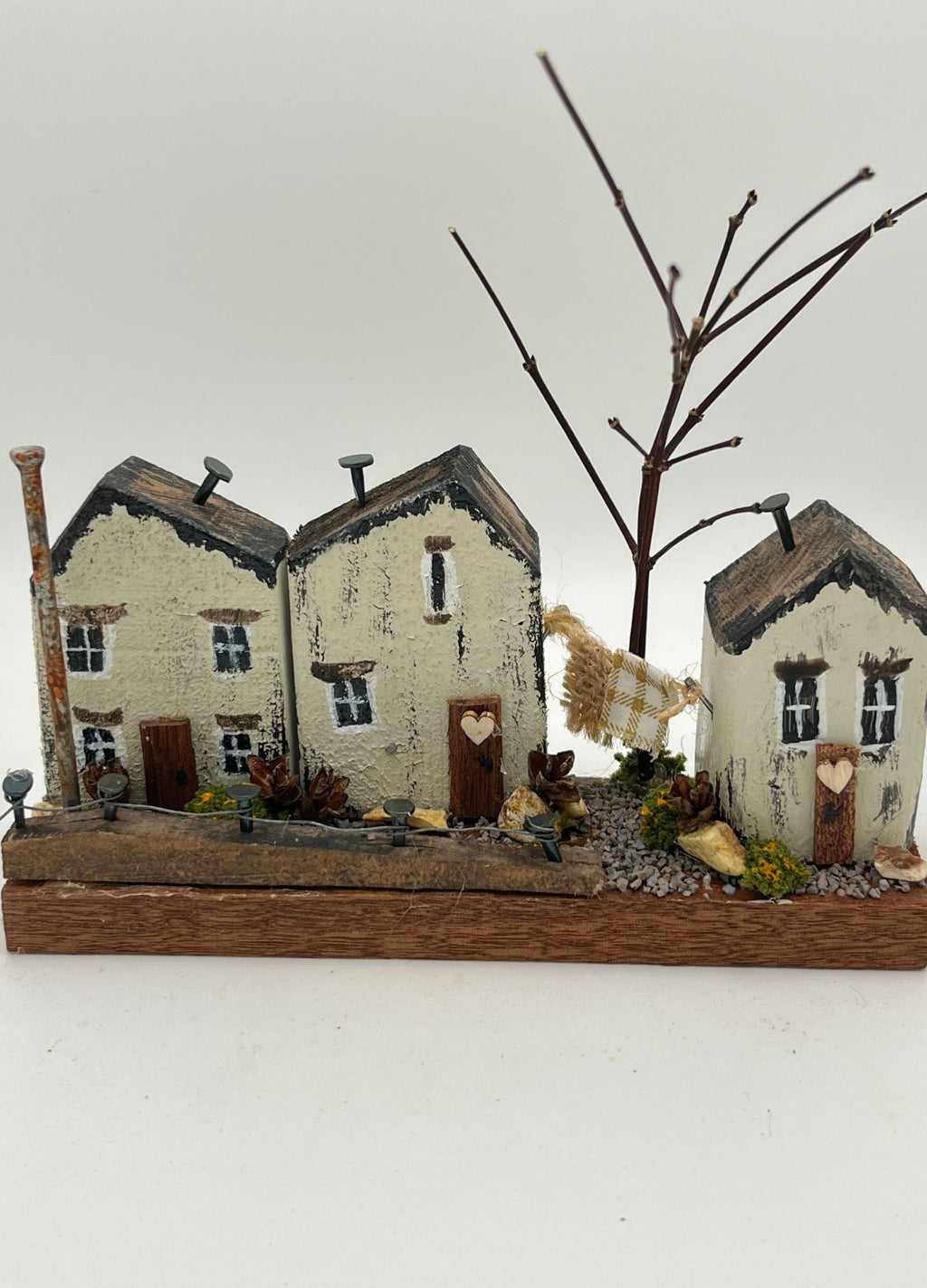 Handcrafted Miniature Wooden Houses on Natural Base RRH1005