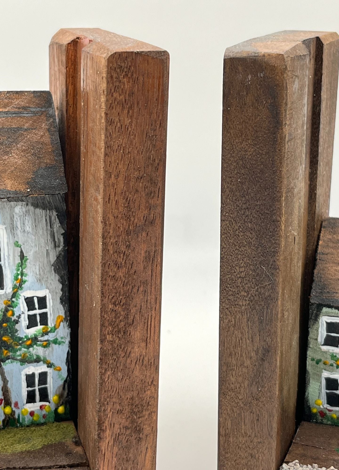 Handcrafted Miniature Wooden Houses on Natural Base Bookends RR1012