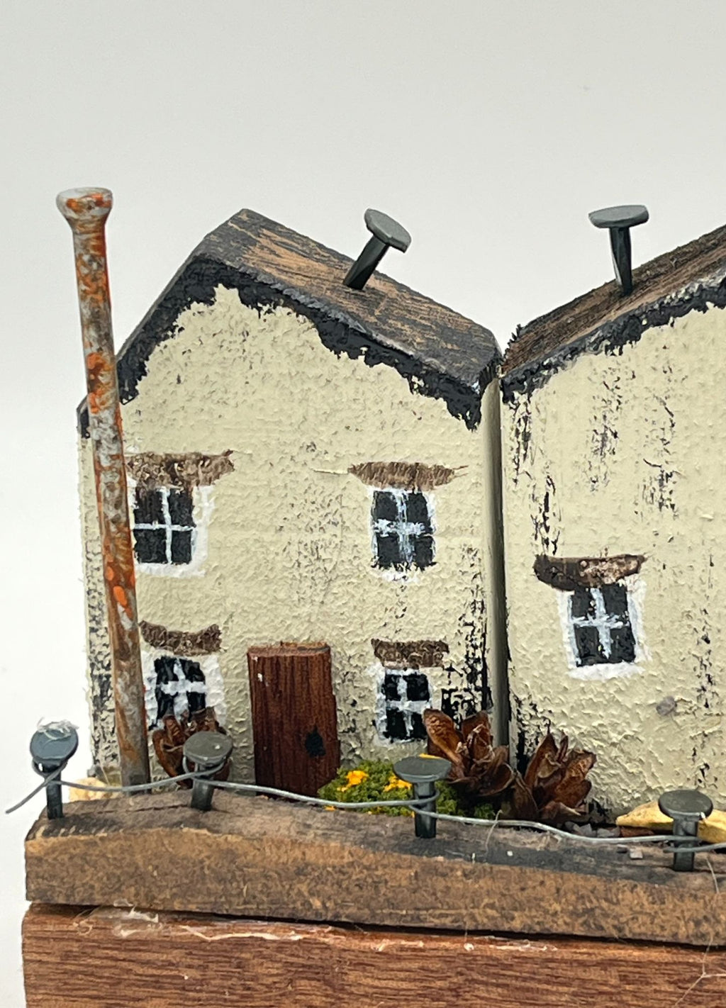 Handcrafted Miniature Wooden Houses on Natural Base RRH1005