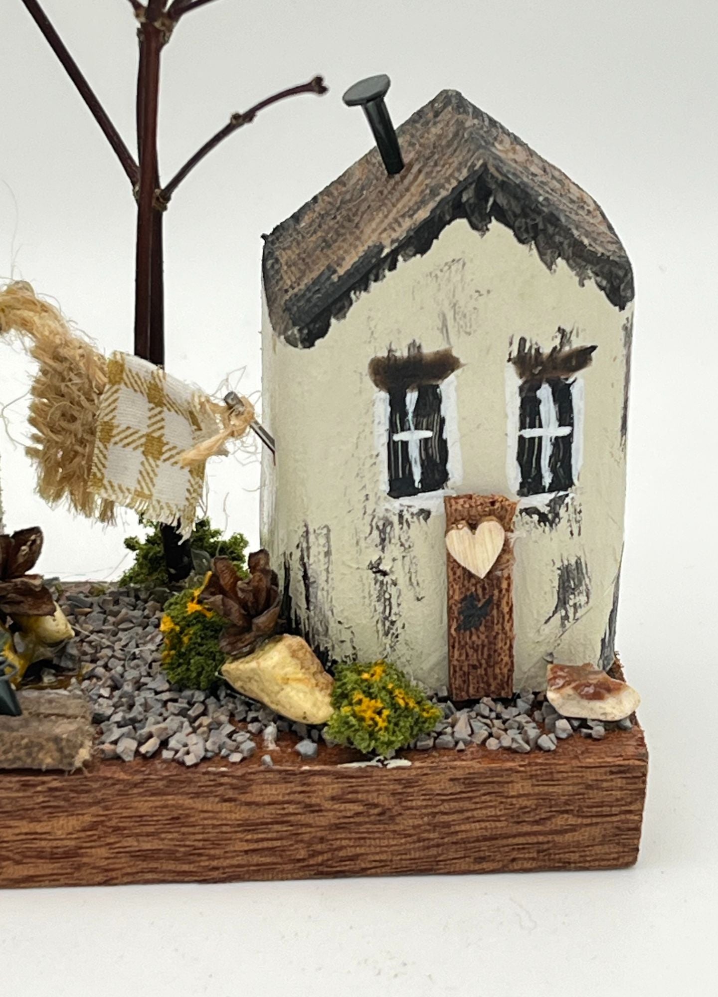 Handcrafted Miniature Wooden Houses on Natural Base RRH1005