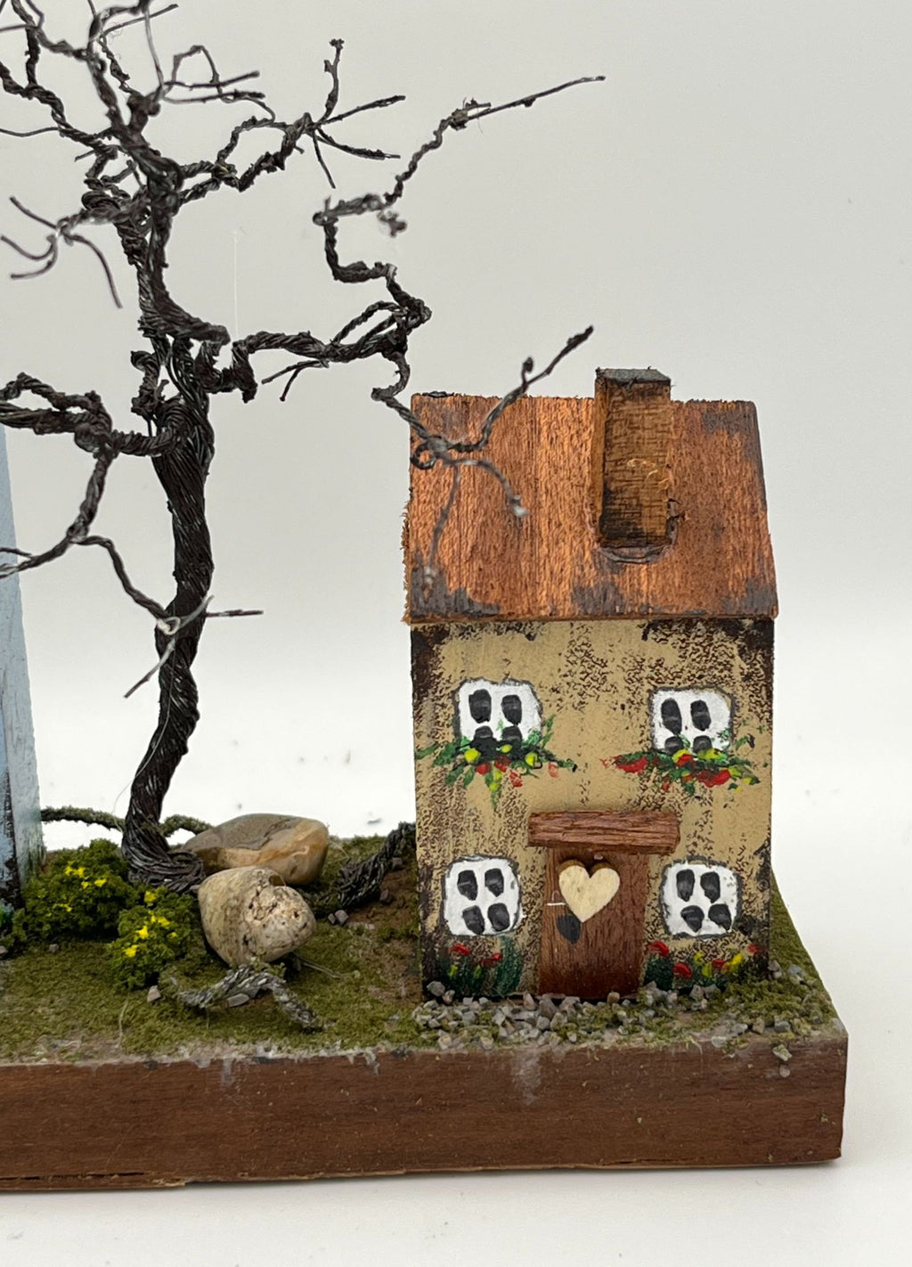 Handcrafted Miniature Wooden Houses on Natural Base RRH1003